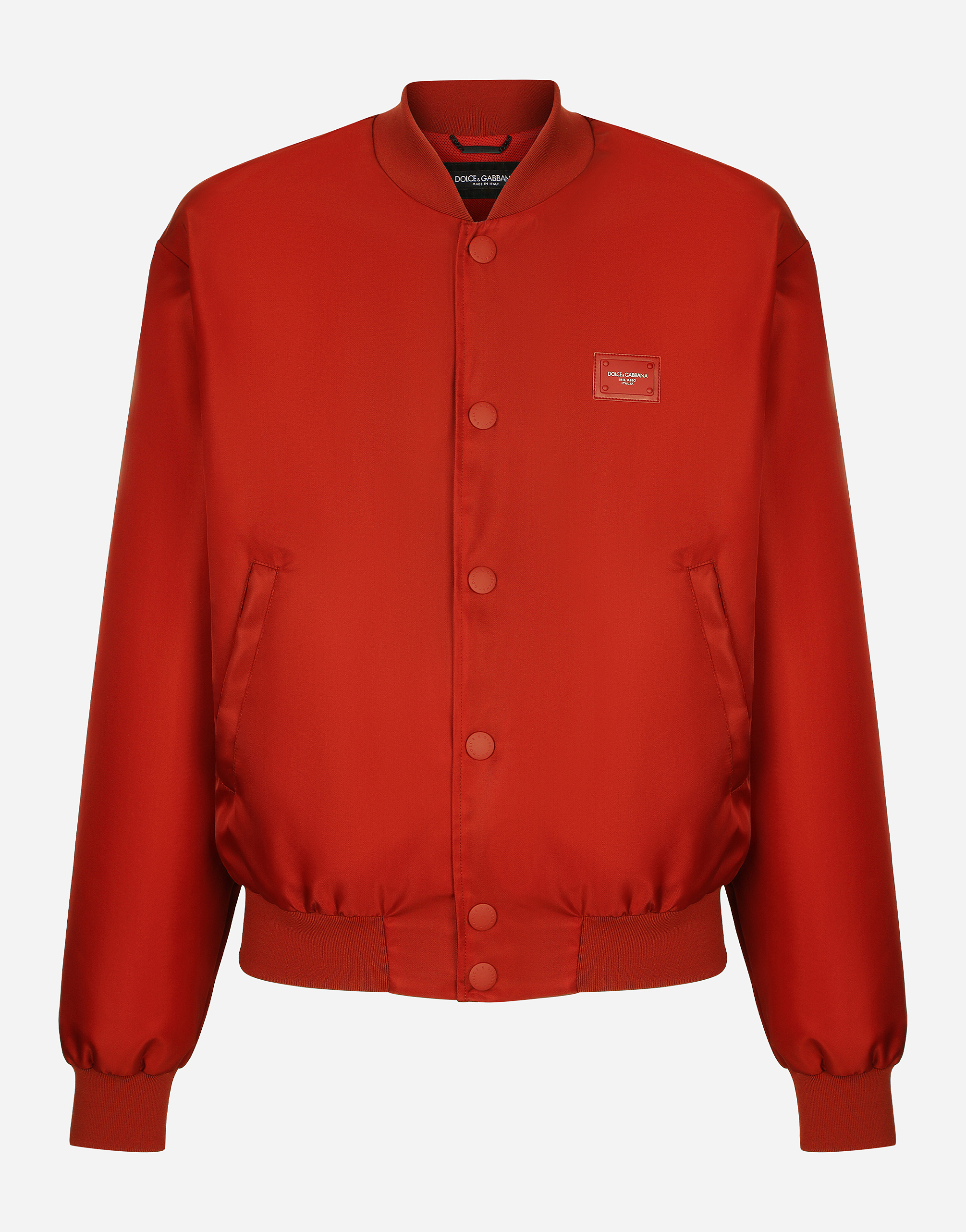 Nylon jacket with branded plate in Red