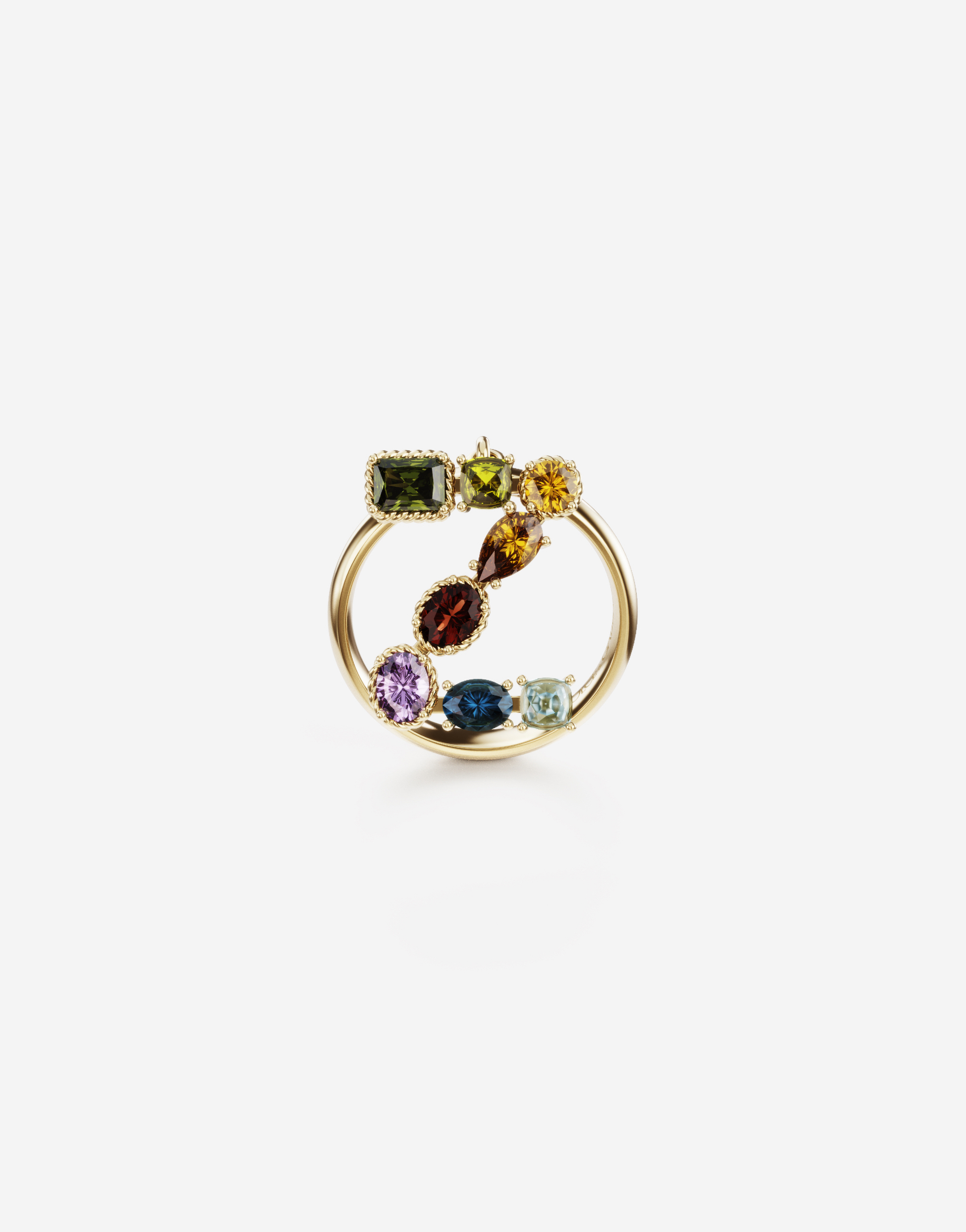 Rainbow alphabet Z ring in yellow gold with multicolor fine gems in Gold