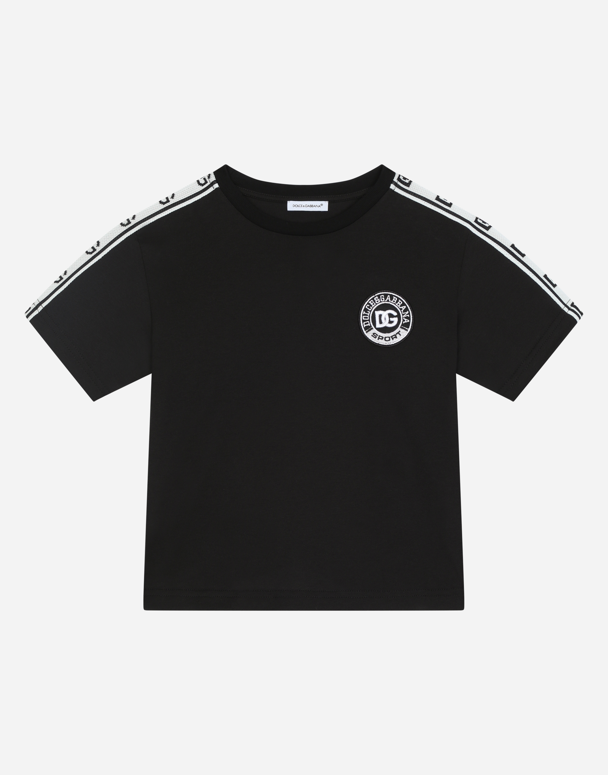 Jersey round-neck T-shirt with DG logo band in Black