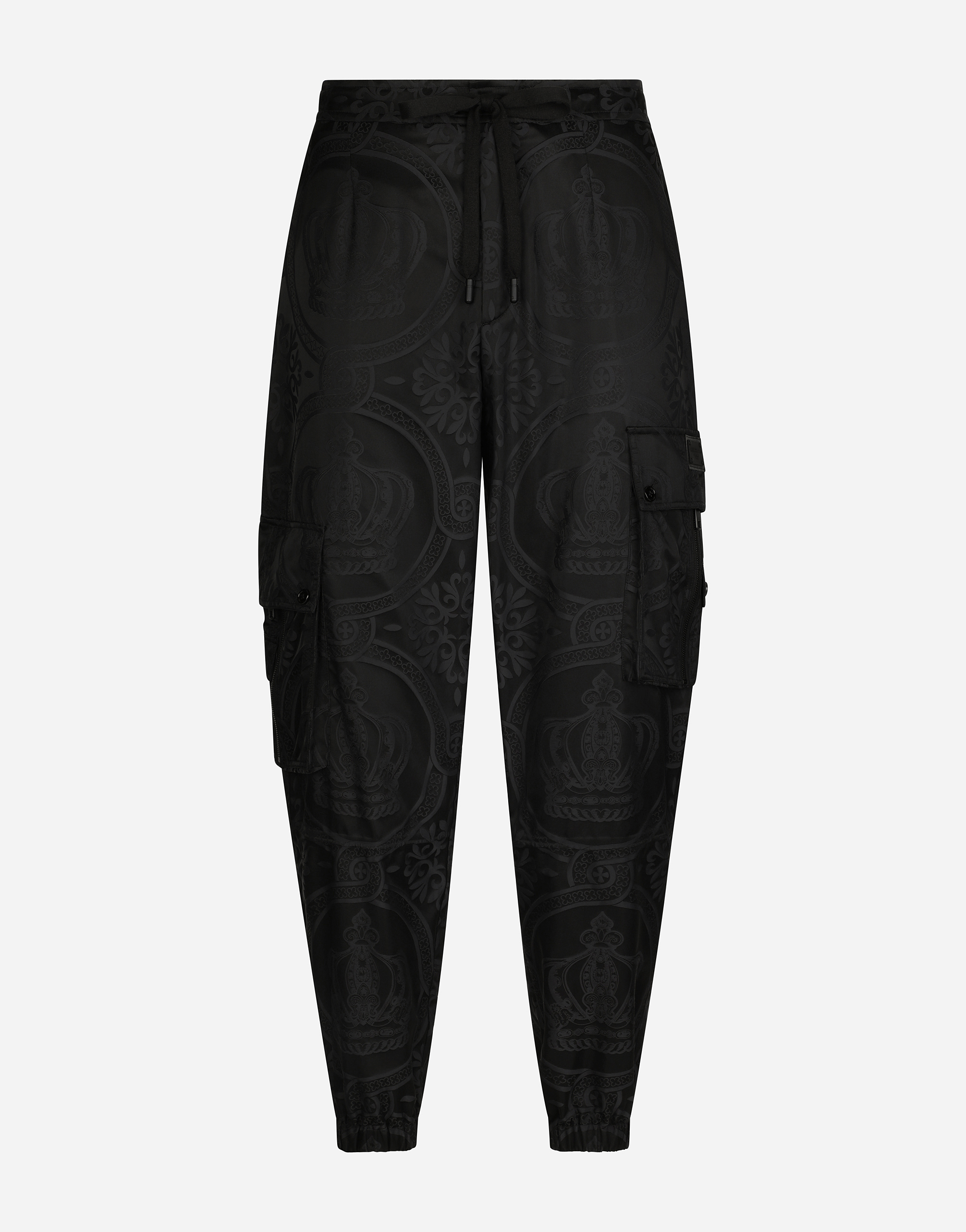 Crown-design nylon jacquard cargo pants with tag in Multicolor