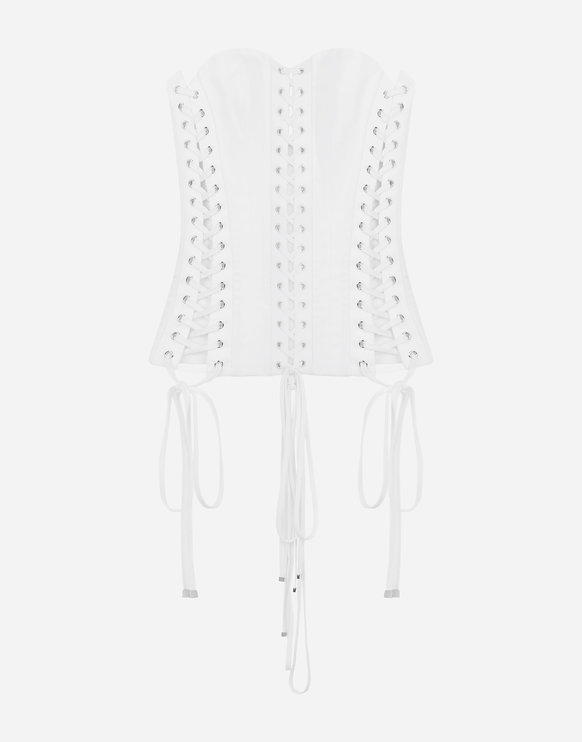 Gabardine bustier with laces and eyelets in White