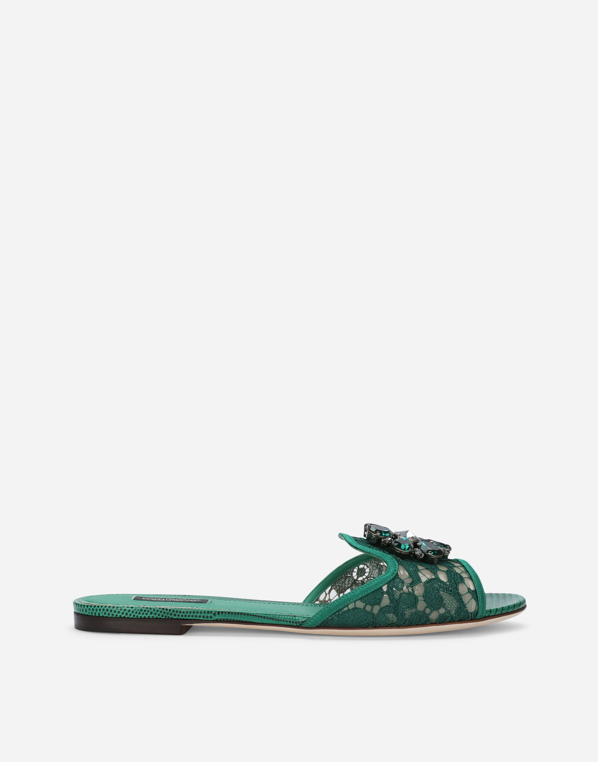Lace rainbow slides with brooch detailing in Green