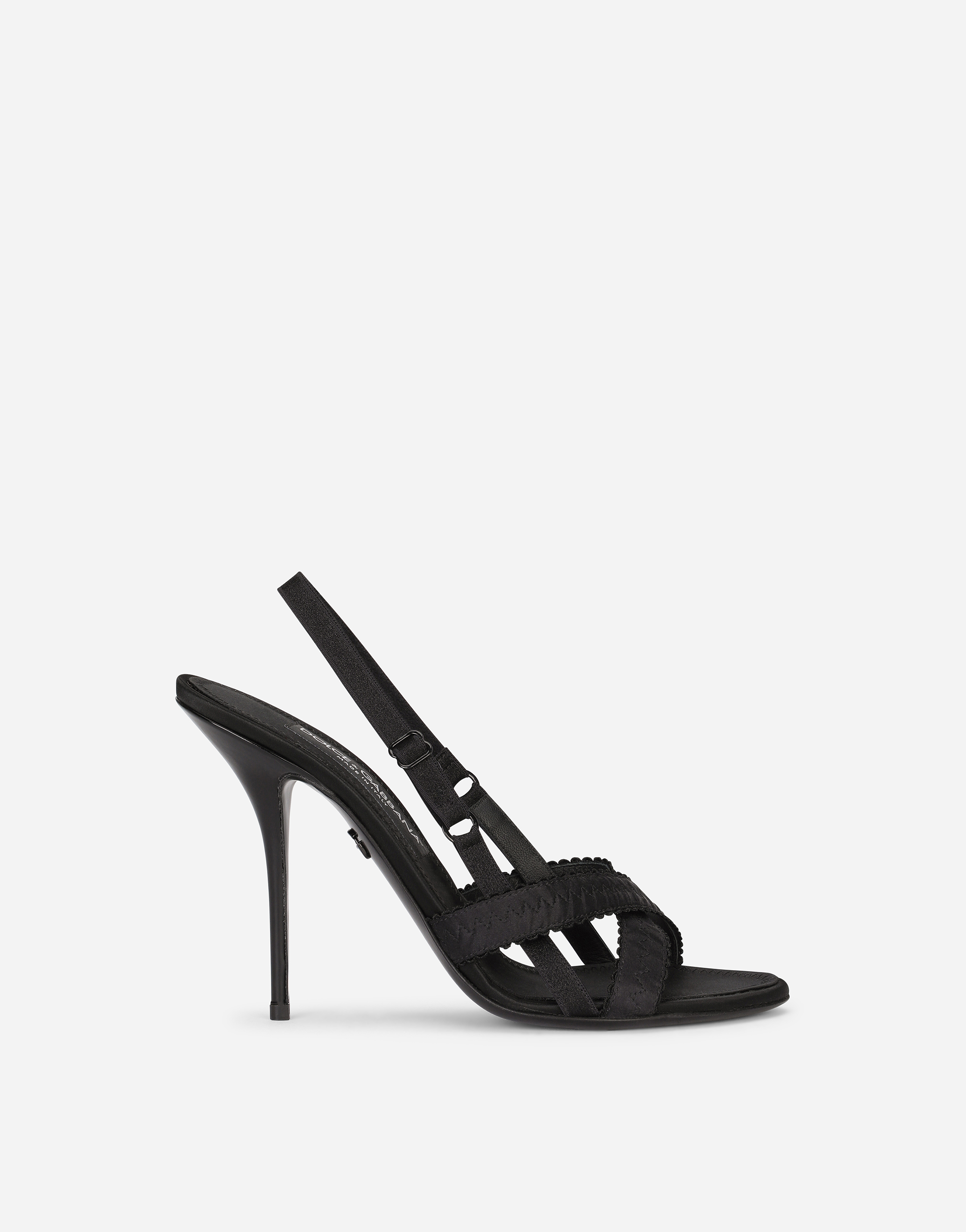Corset-style satin sandals in Black