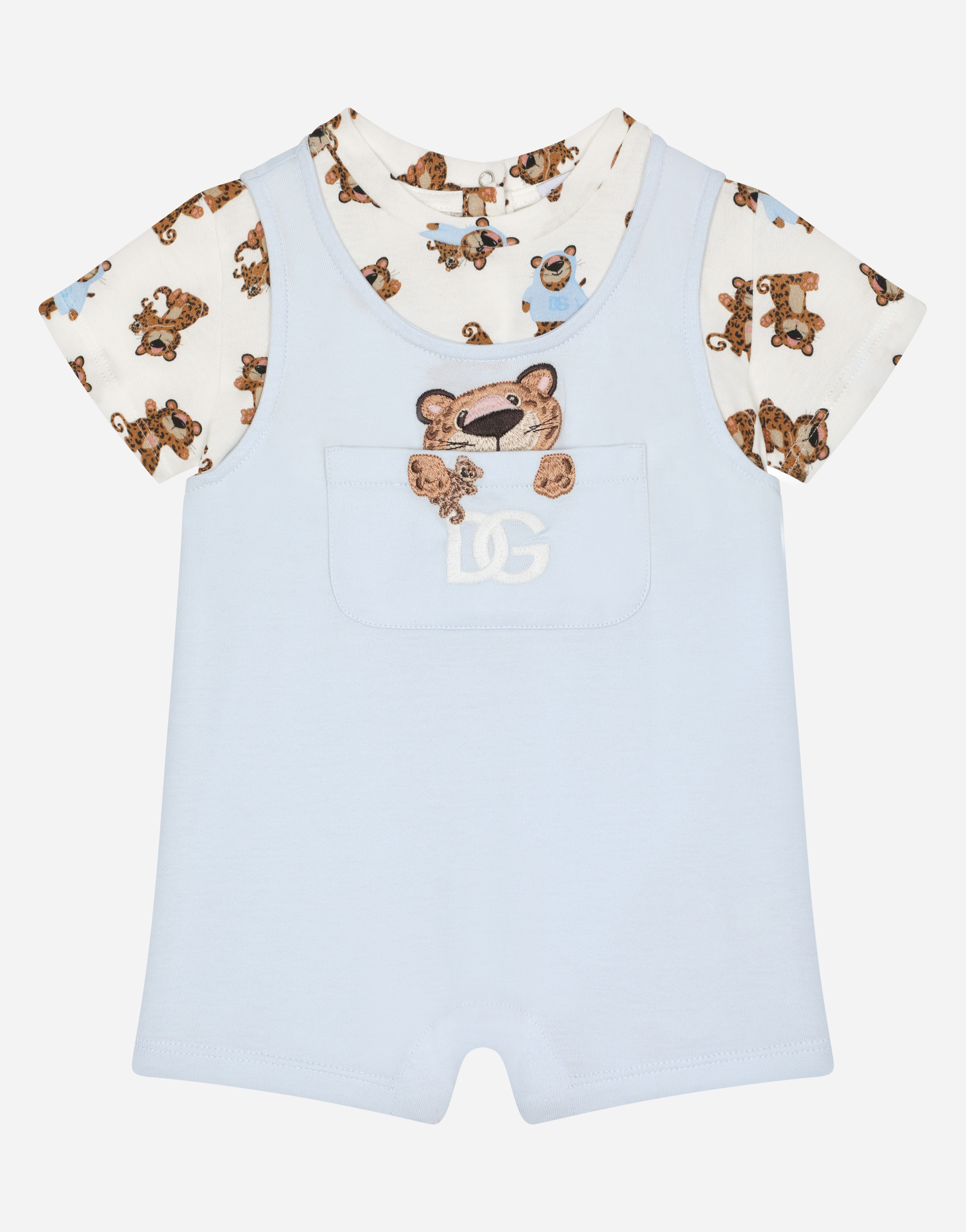 Baby leopard-print jersey onesie in Azure