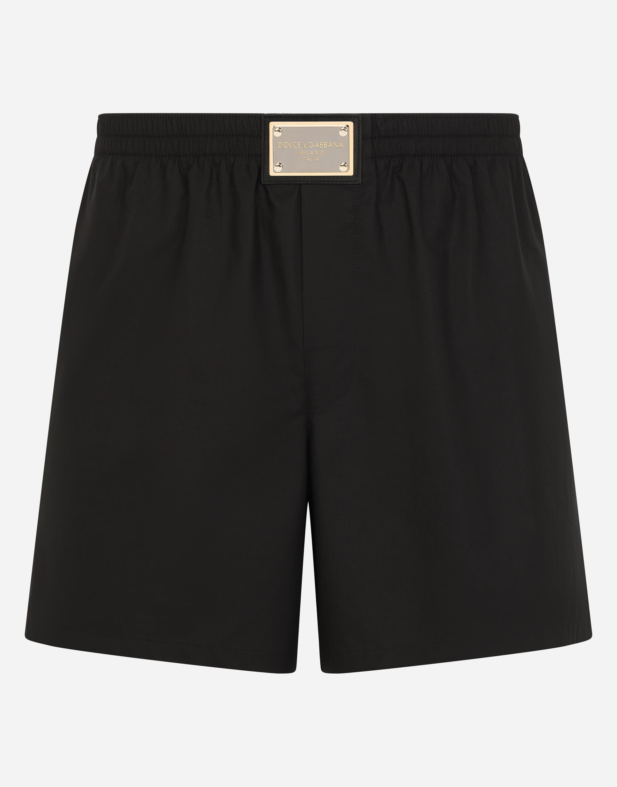 Long cotton boxers with branded plate in Black