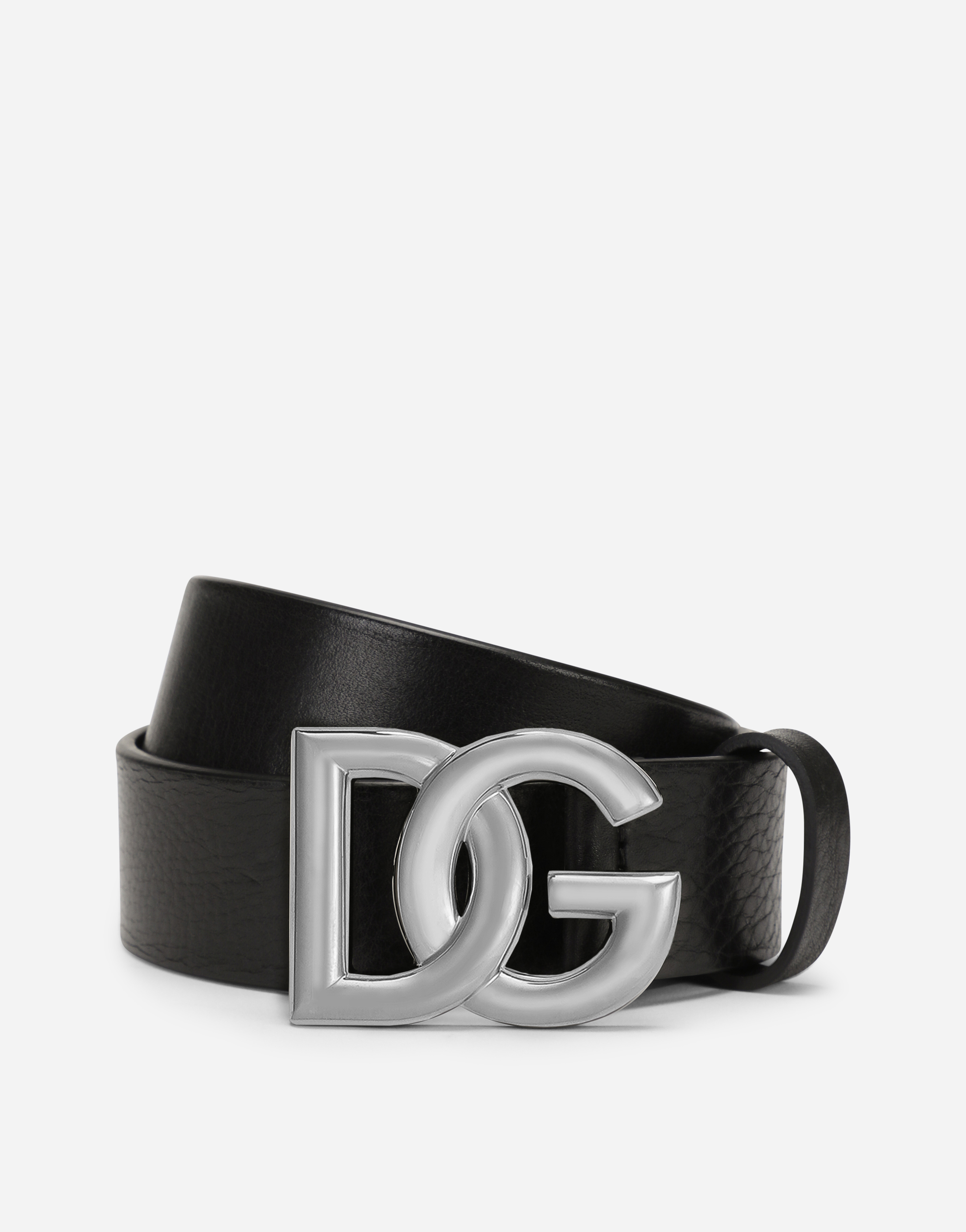Tumbled leather belt with crossover DG logo buckle in Black for 