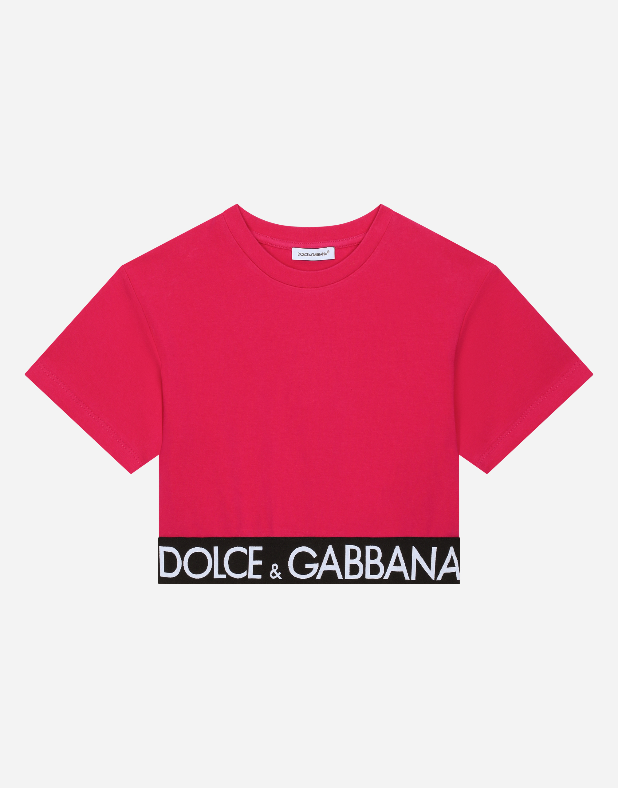Jersey T-shirt with branded elastic in Fuchsia