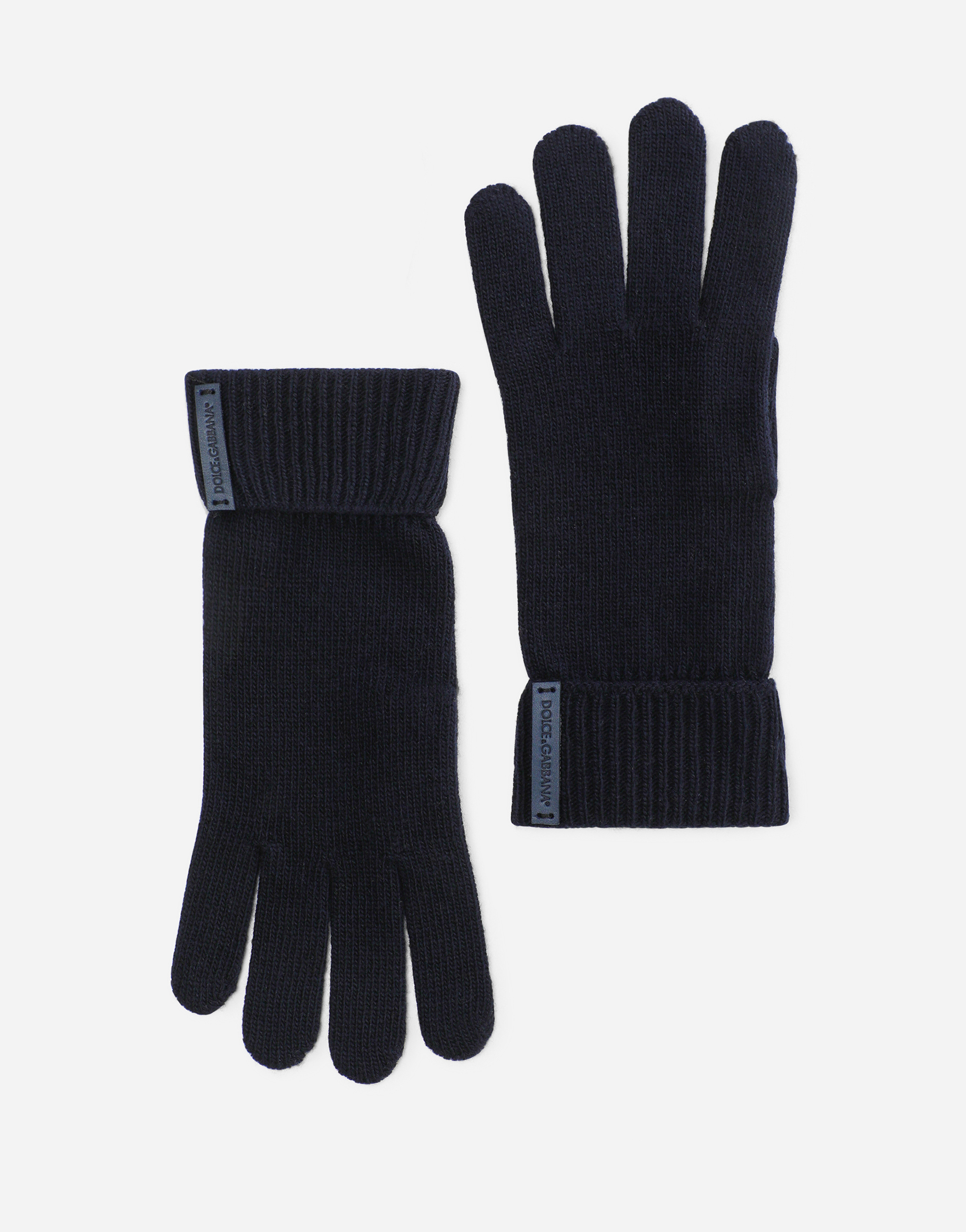 Knit wool gloves with leather logo in Blue