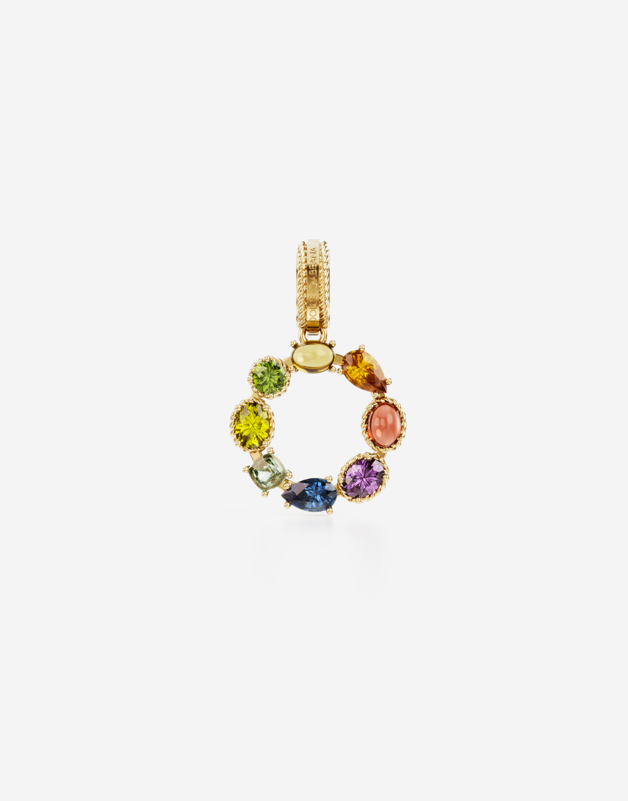 Rainbow alphabet O 18 kt yellow gold charm with multicolor fine gems in Gold