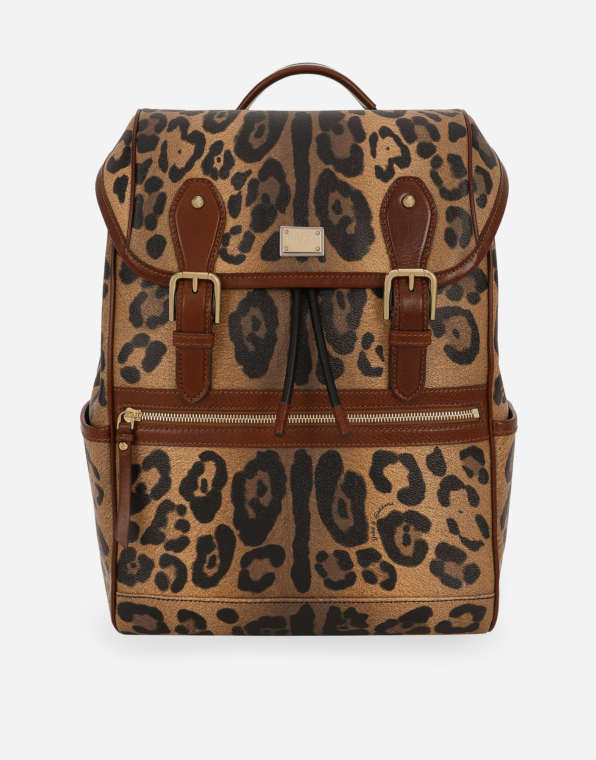 Leopard-print Crespo backpack with branded plate in Multicolor
