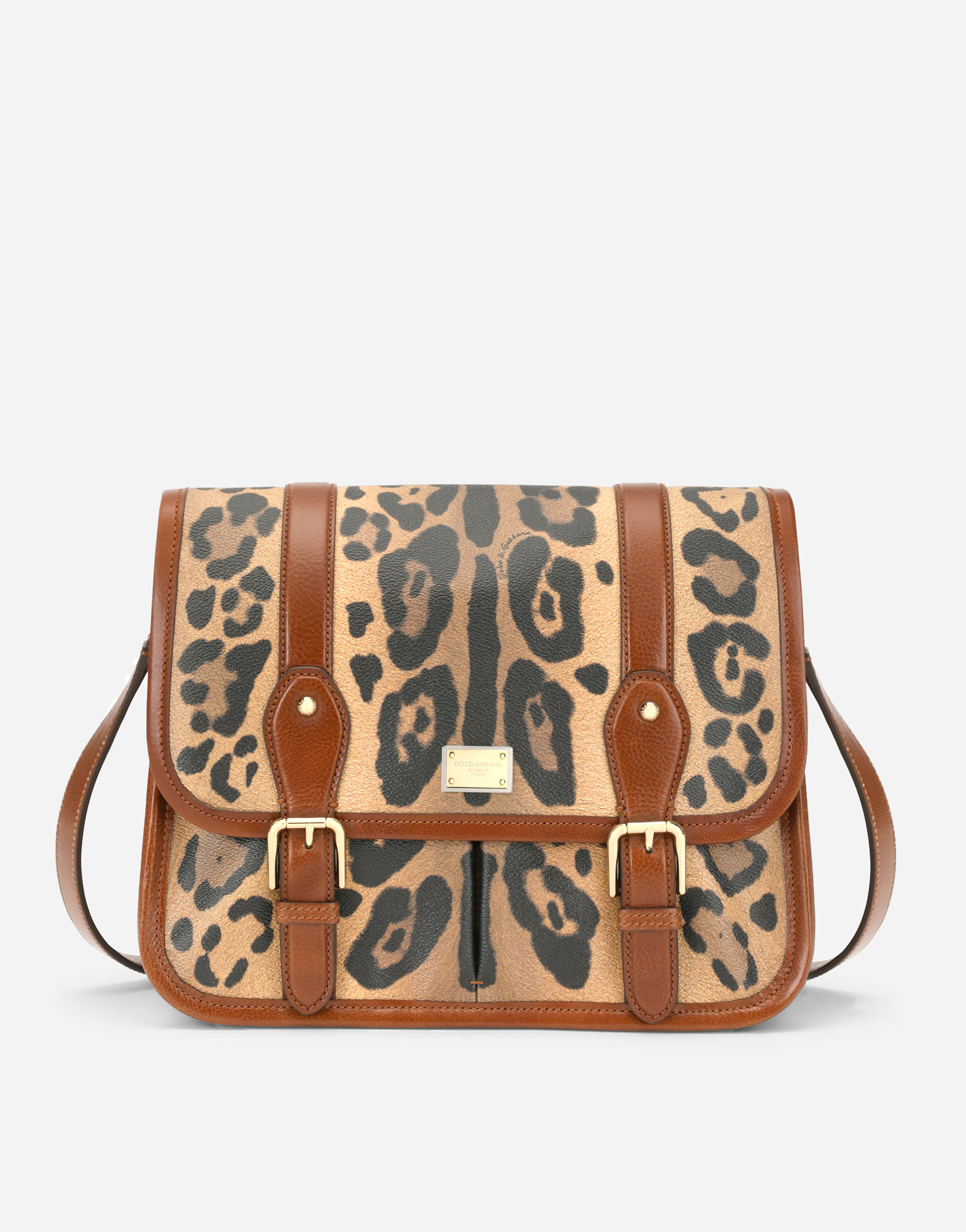 Dolce & Gabbana Leopard-print Crespo Messenger Bag With Branded Plate In Multicolor