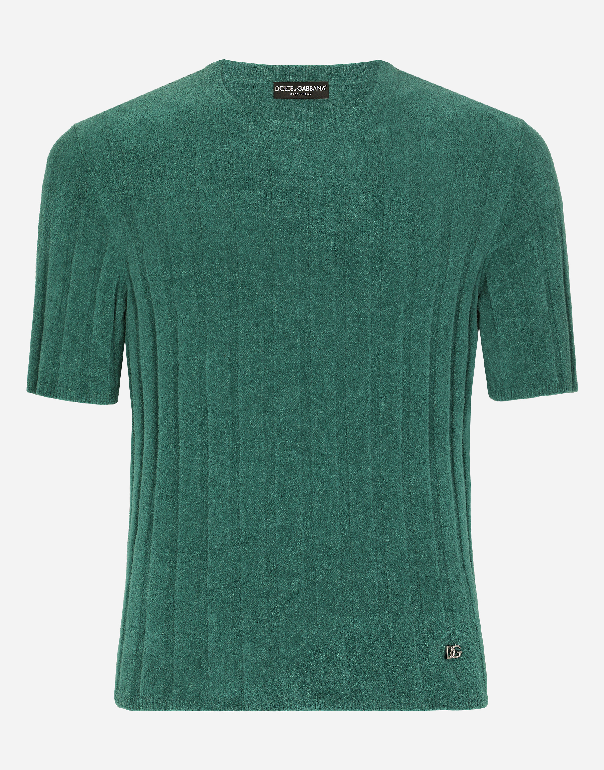 Ribbed round-neck sweater with DG hardware in Green