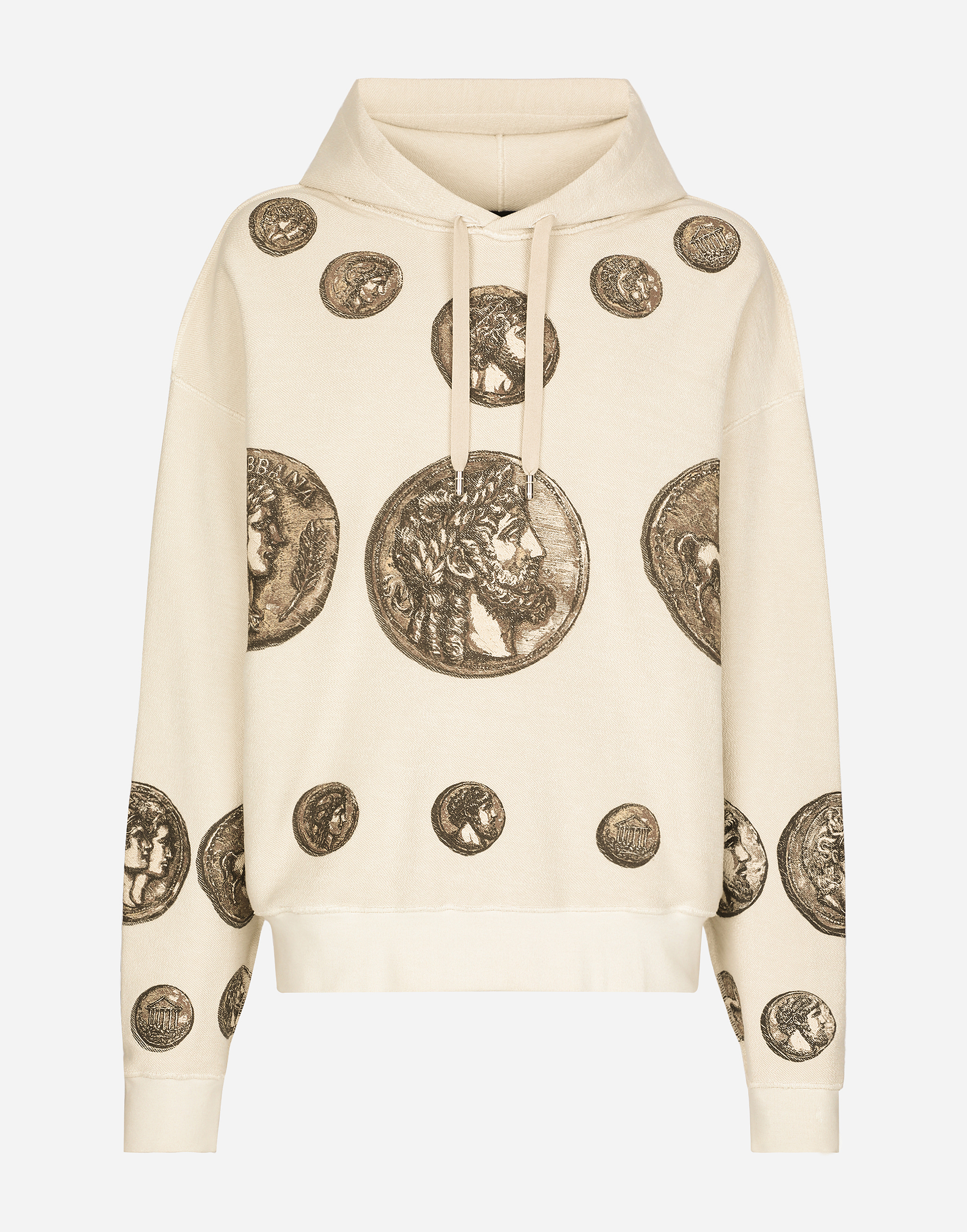Coin print inside-out jersey hoodie in Beige