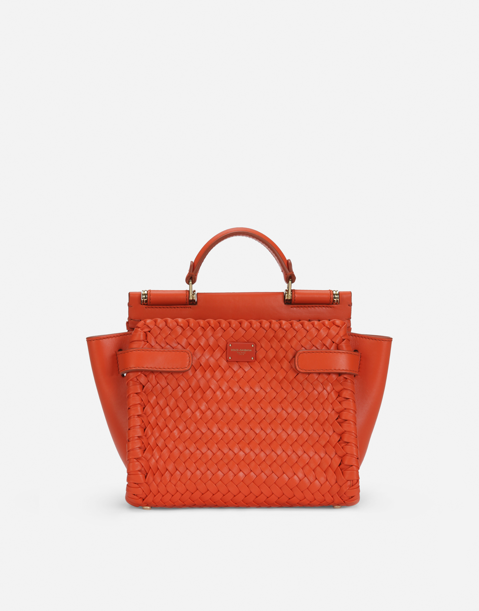 Small Sicily 62 soft bag in woven nappa leather and tahiti calfskin in Orange