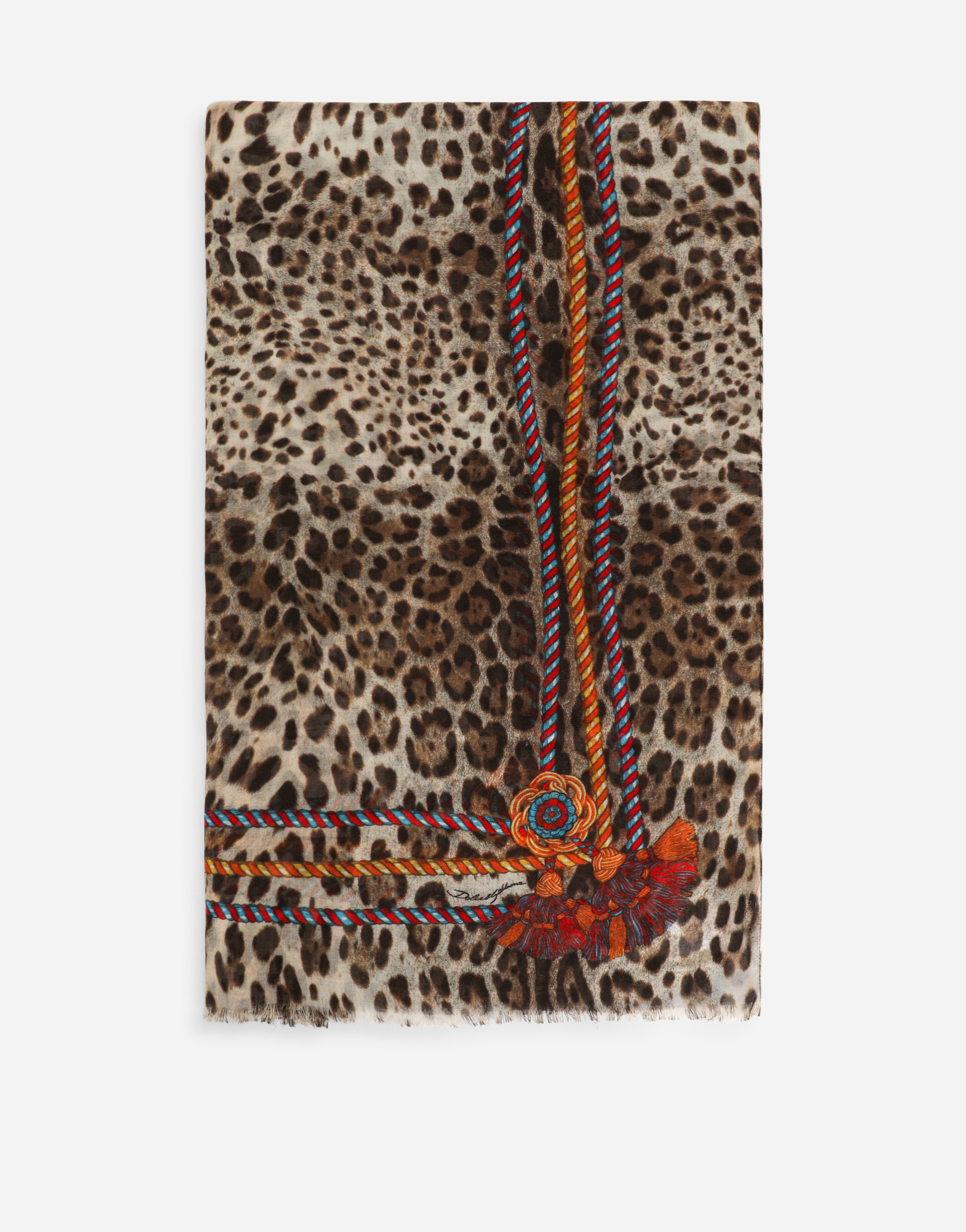 Printed cashmere and silk scarf (140x140) in Animal Print