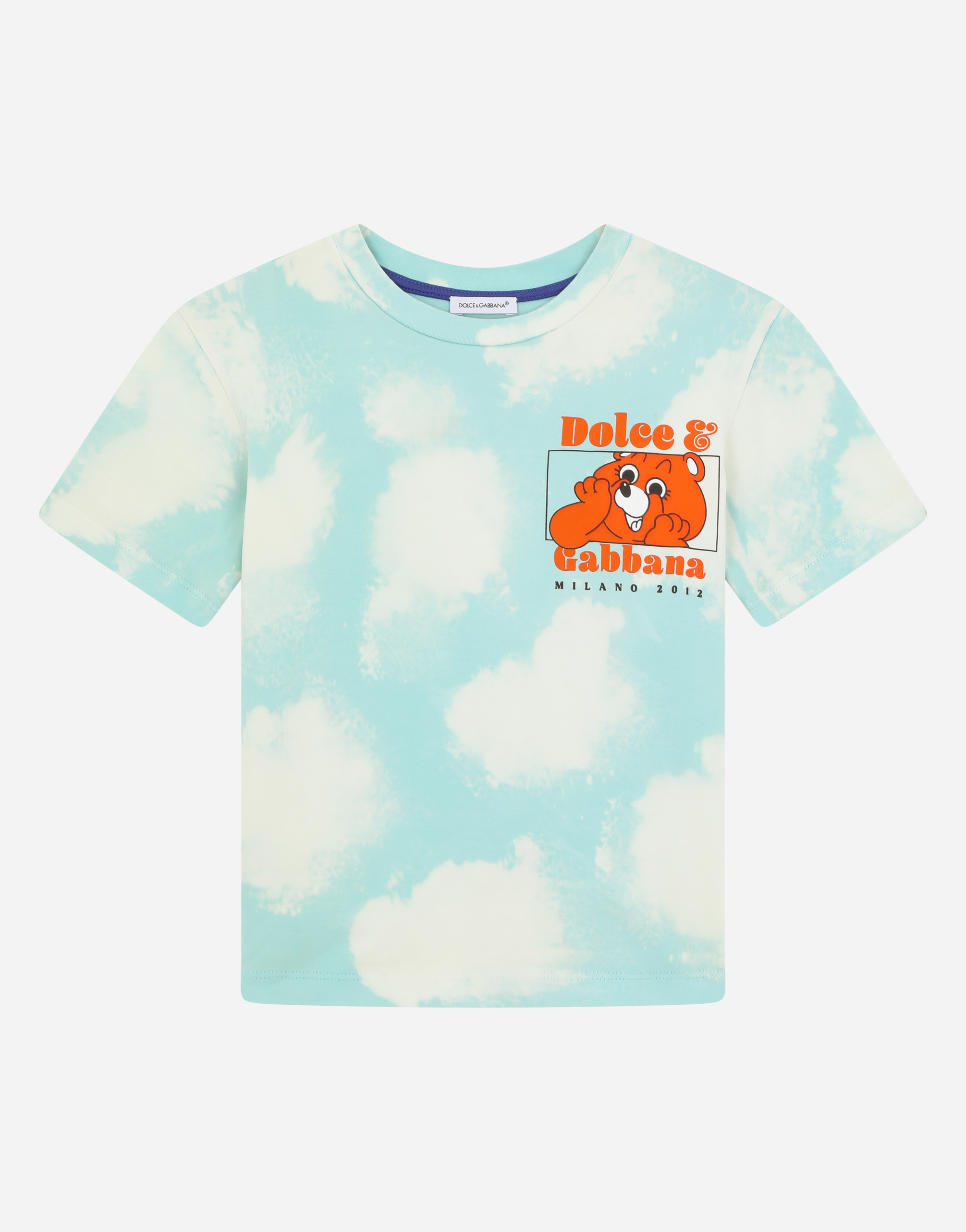 Interlock T-shirt with teddy-bear and cloud print in Multicolor