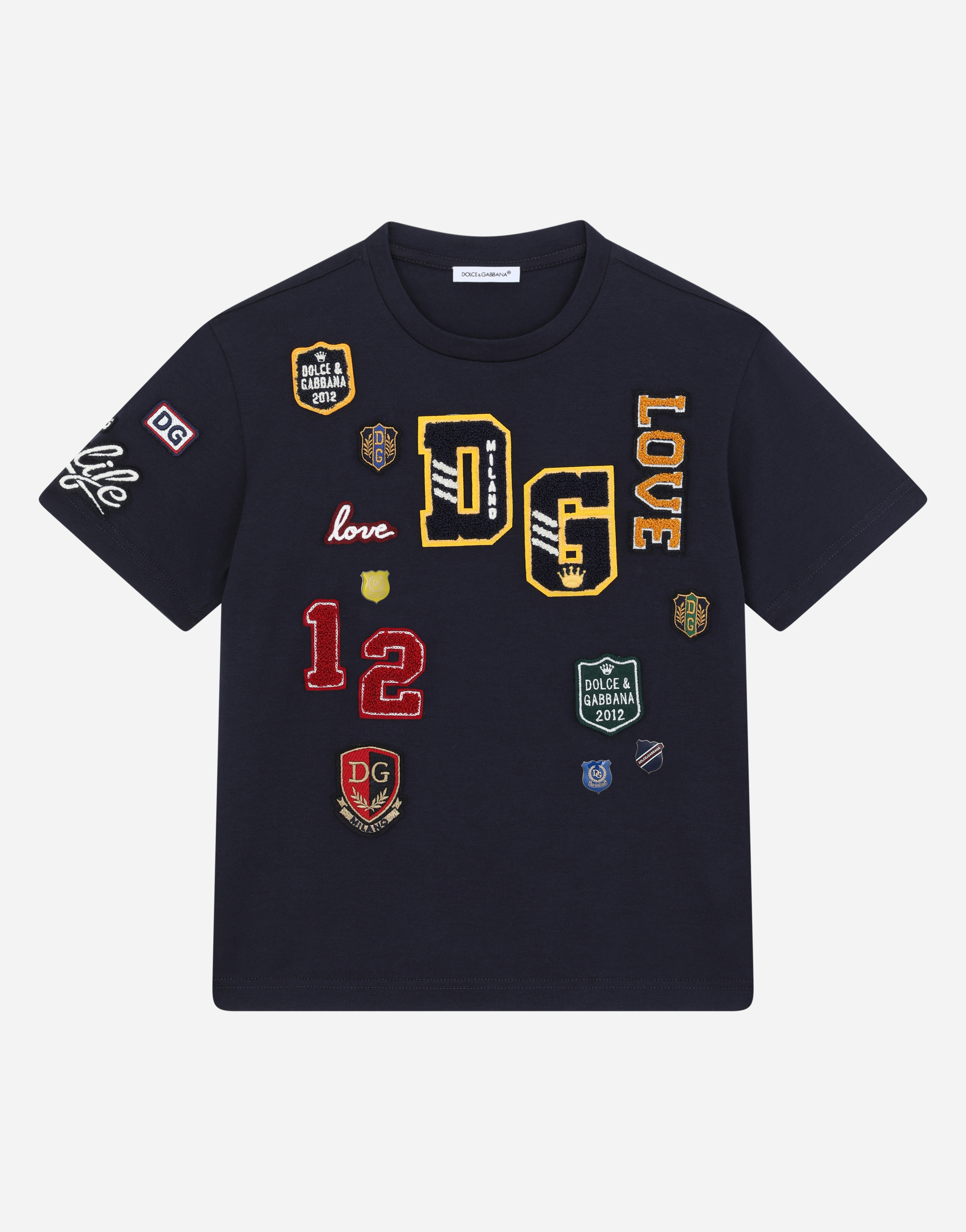 Jersey T-shirt with decorative patches in Blue