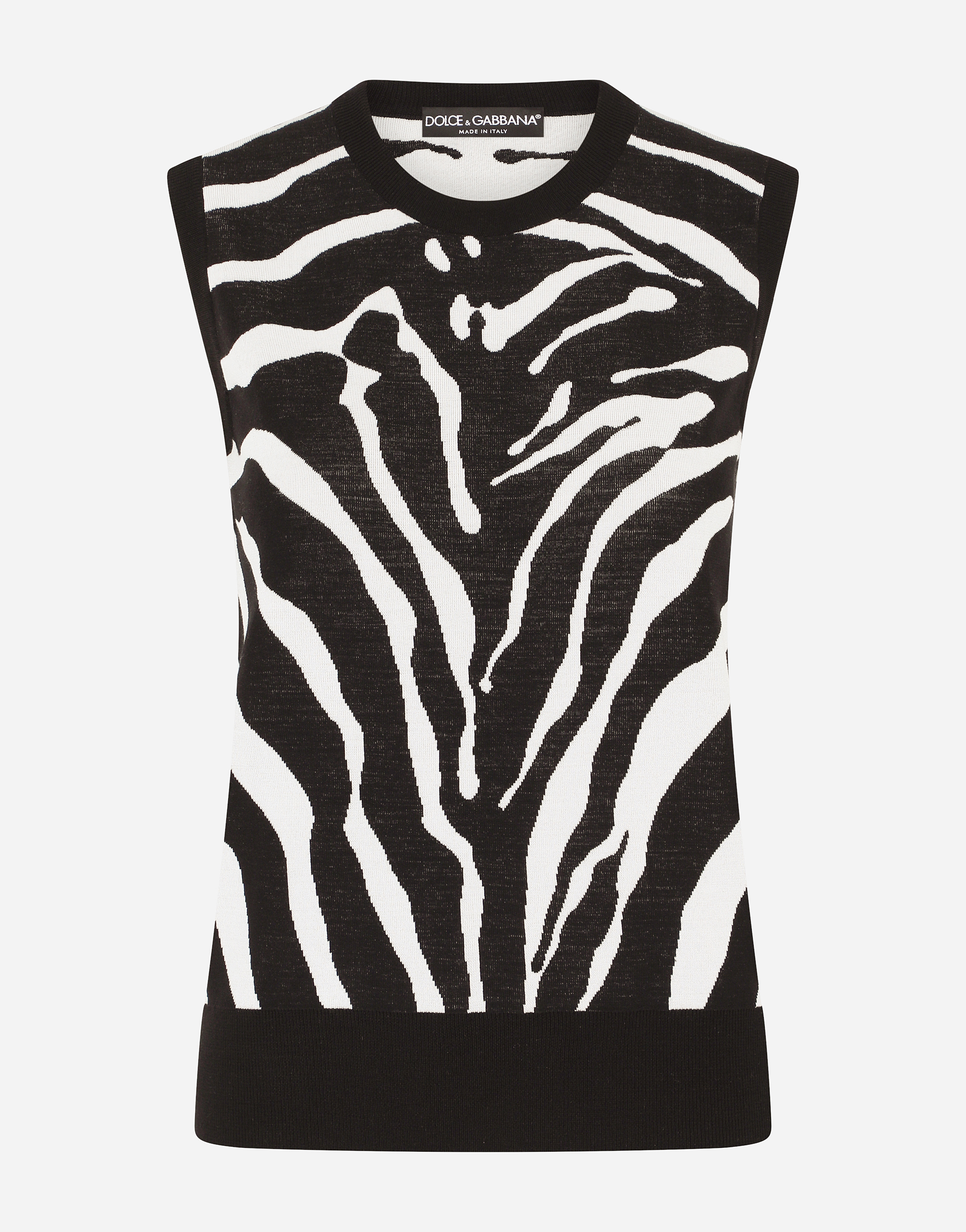 Zebra-design jacquard sweater in wool and silk in Multicolor