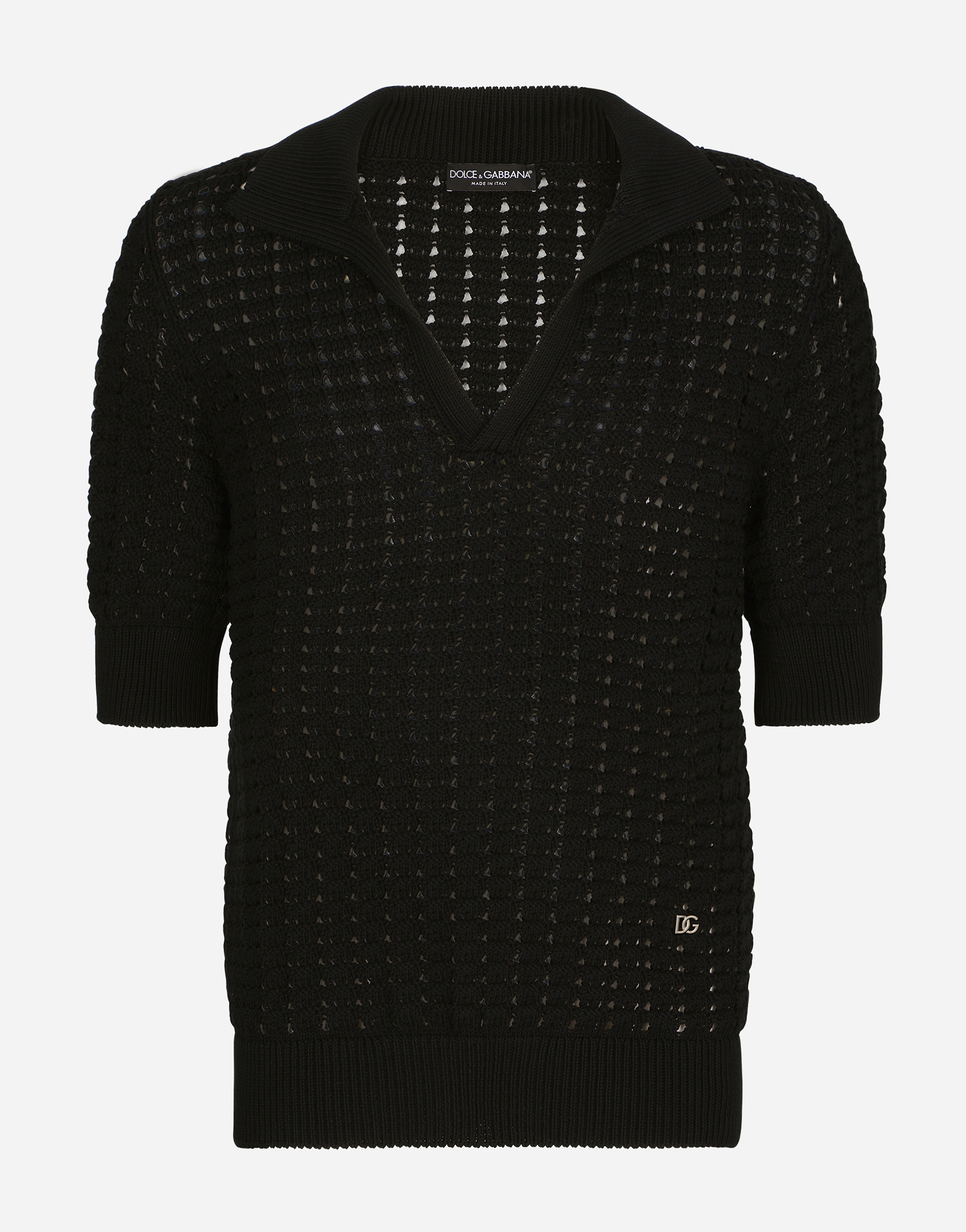 Cotton polo-shirt with DG patch in Black