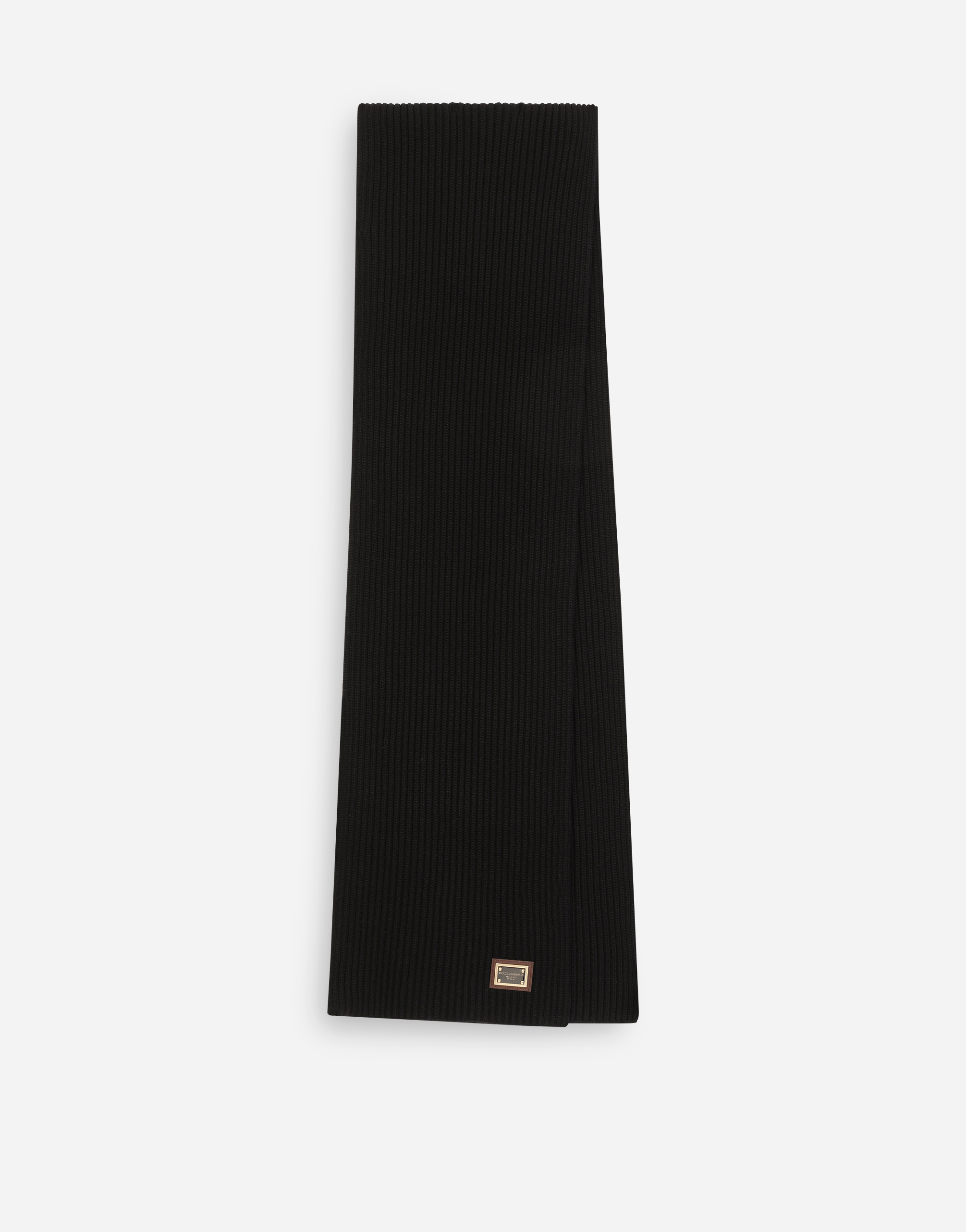 Knit cashmere scarf with branded plate in Black