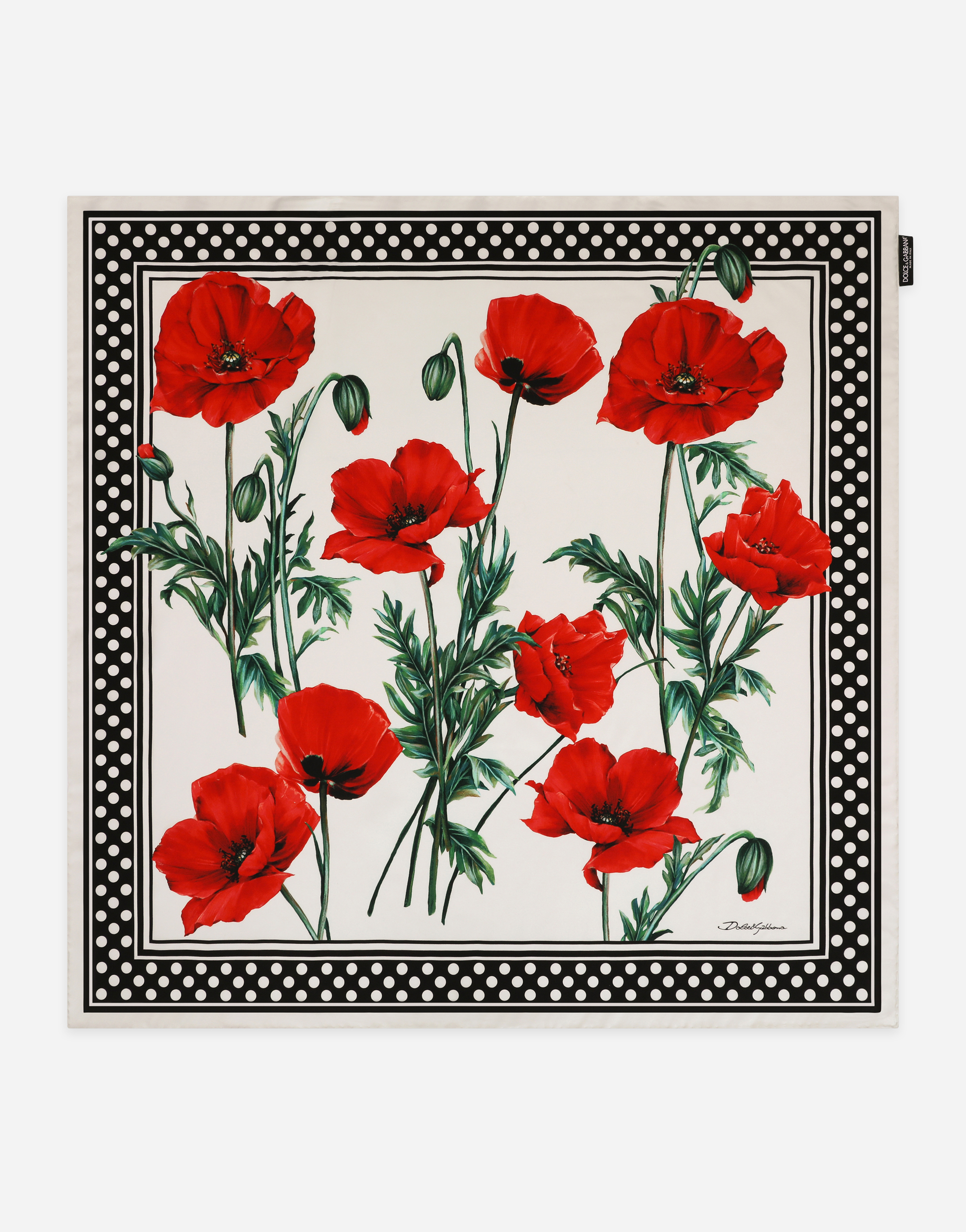 Poppy-print twill scarf (90 x 90) in Multicolor