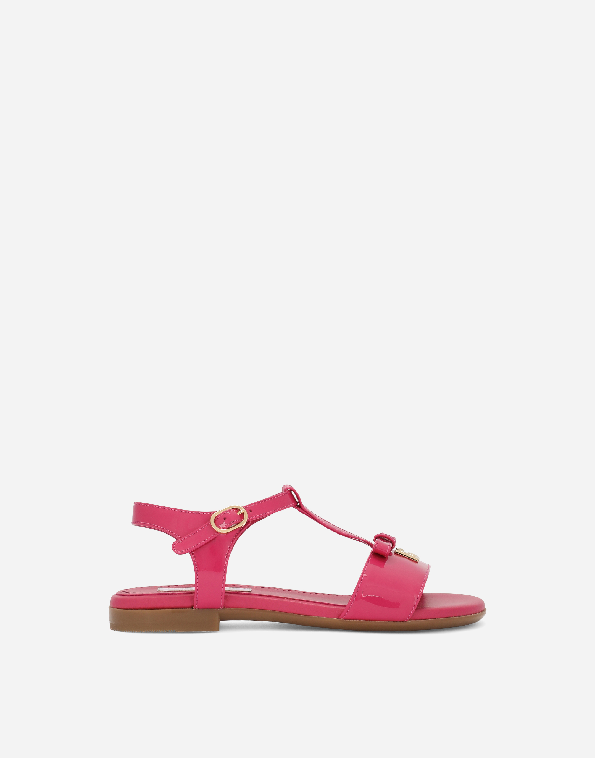 Patent leather sandals with metal DG logo in Pink