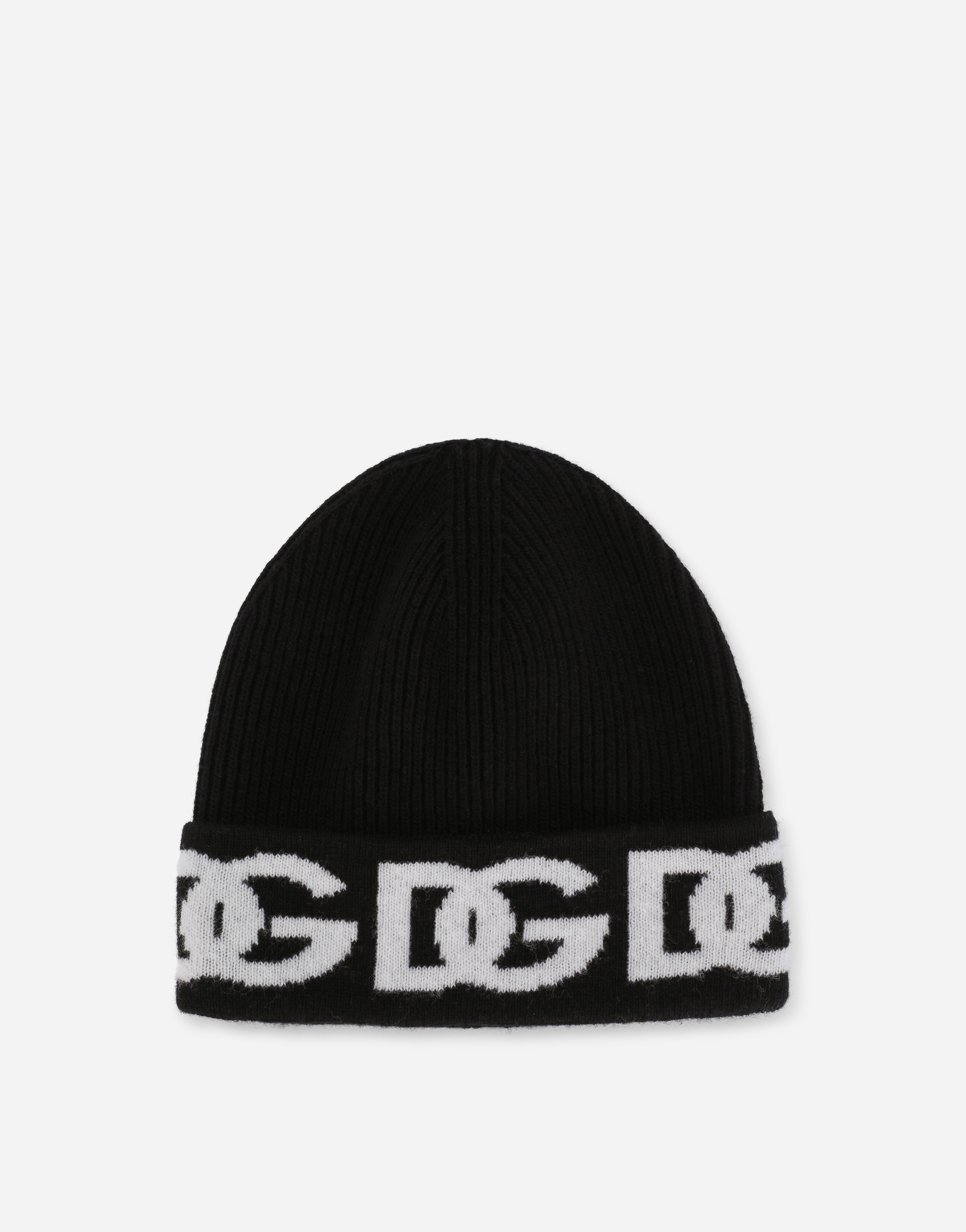 Ribbed knit hat with jacquard DG logo in Black