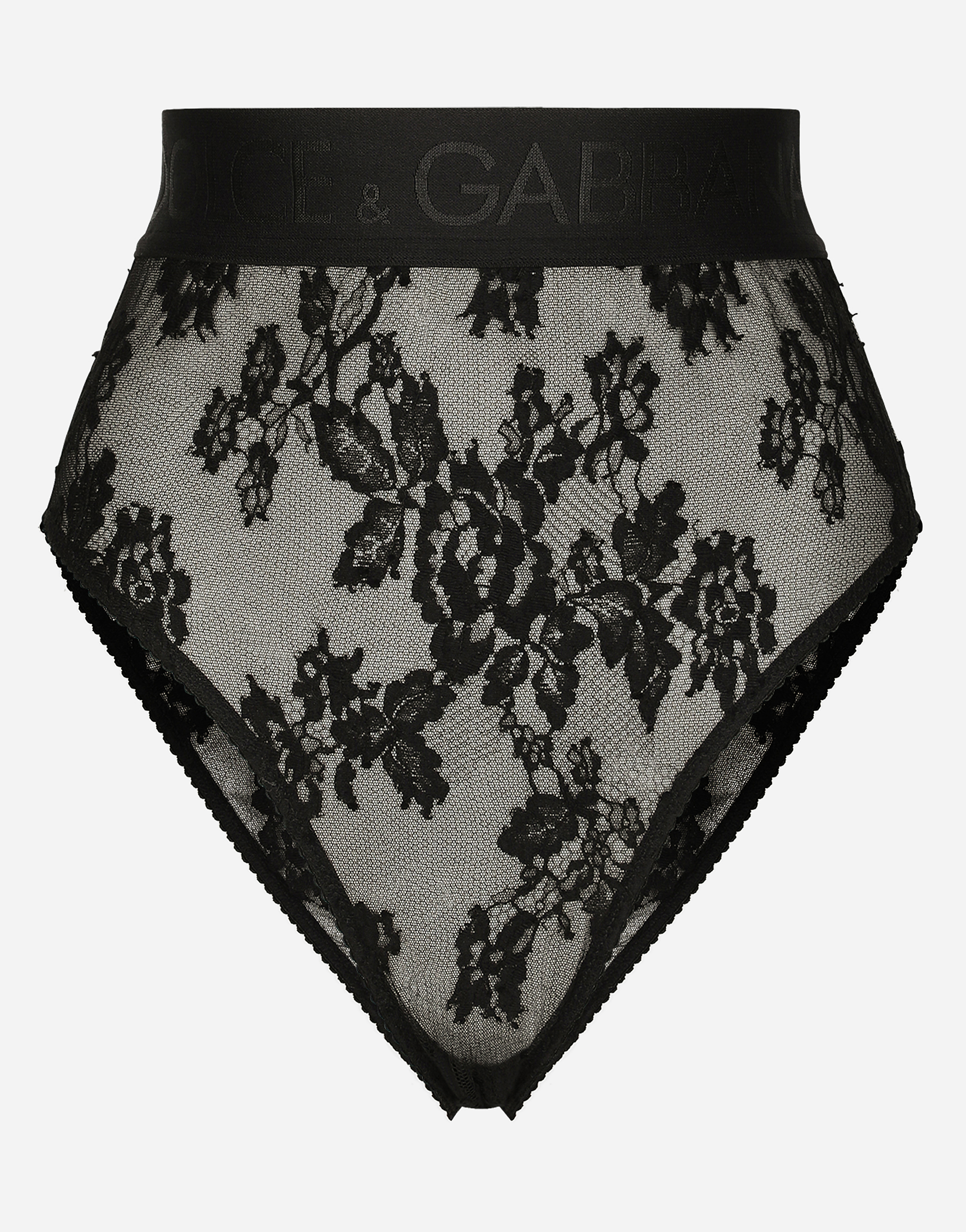 High-waisted lace briefs with branded elastic in Black