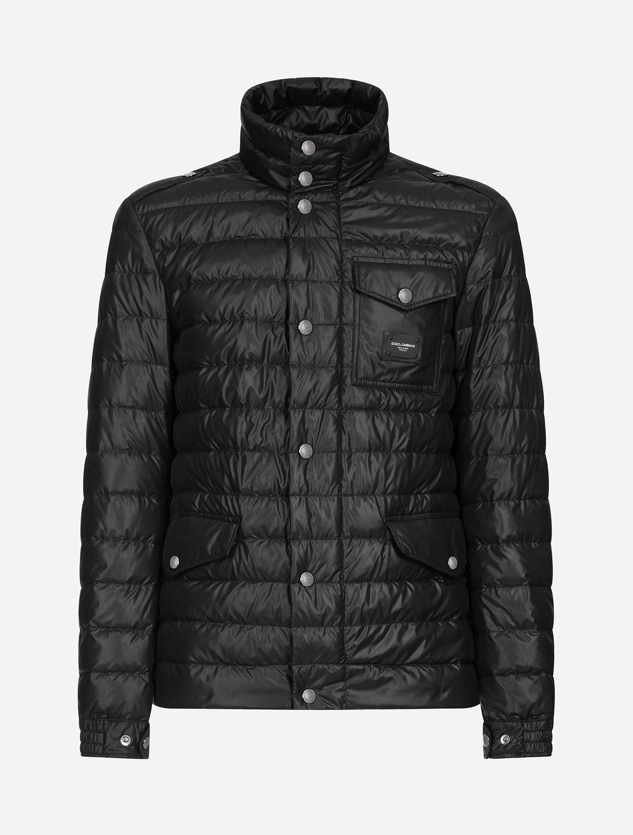 Quilted nylon jacket with branded plate in Black
