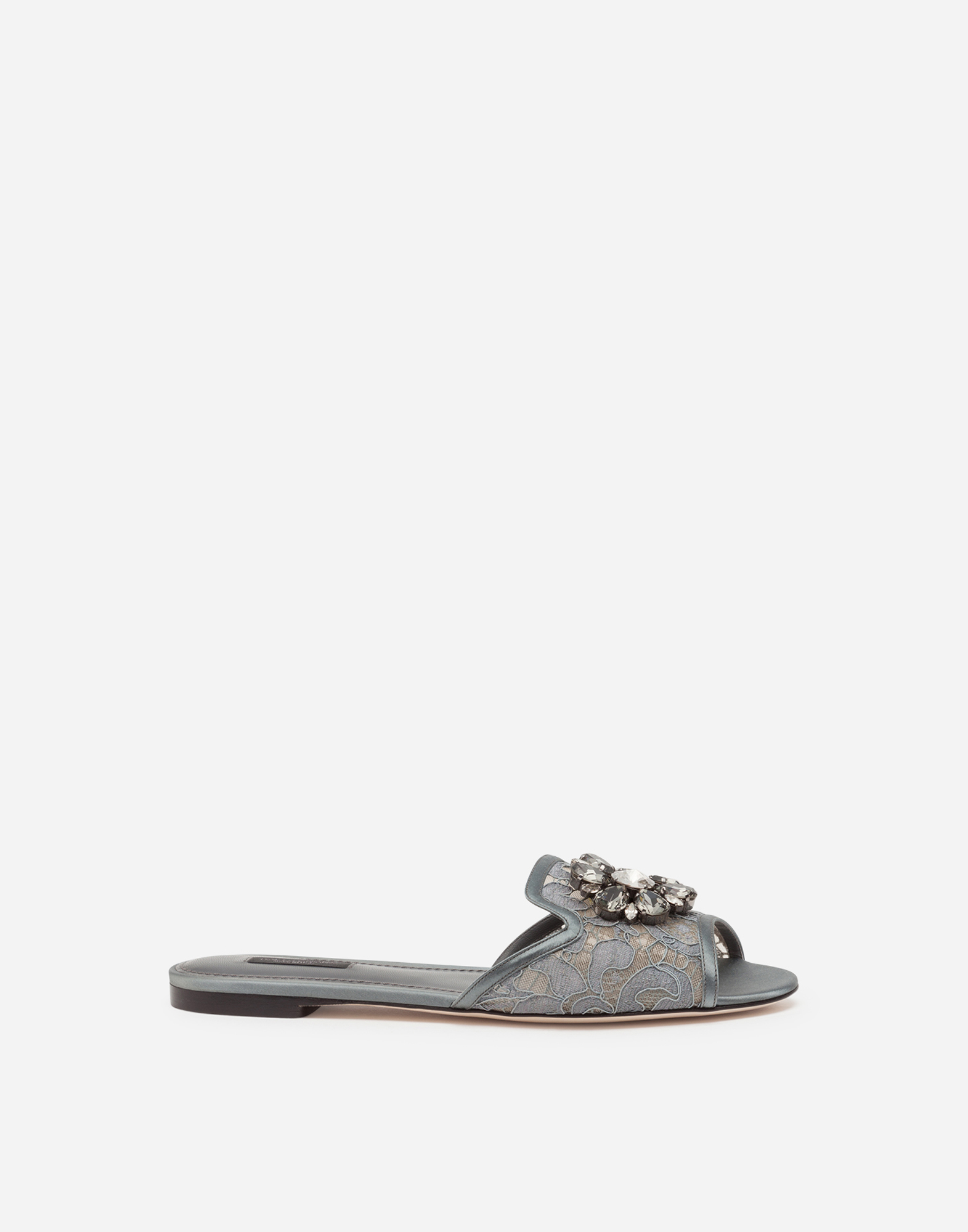 Lace rainbow slides with brooch detailing in Dark Grey