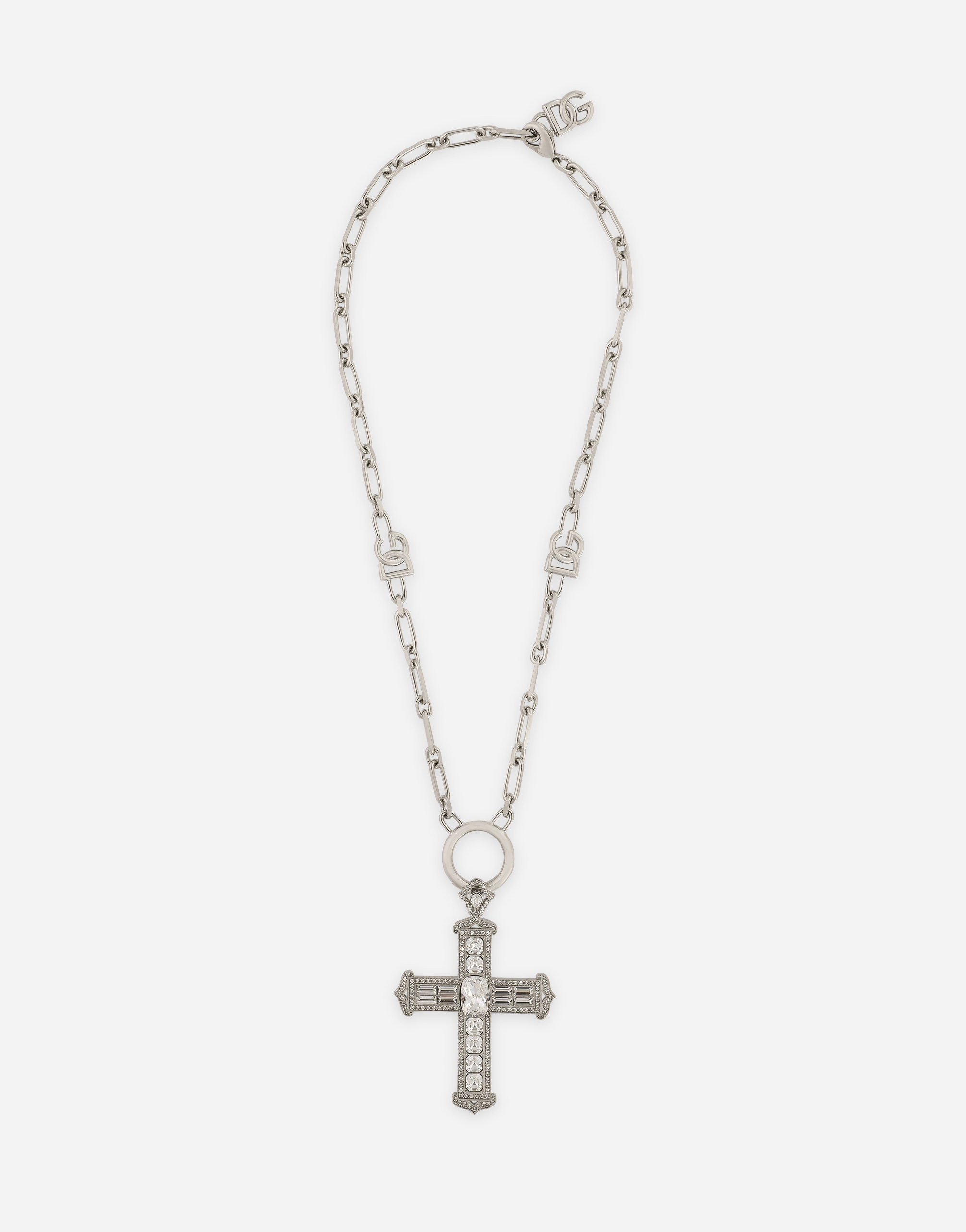 Chain necklace with cross and crystals in Silver