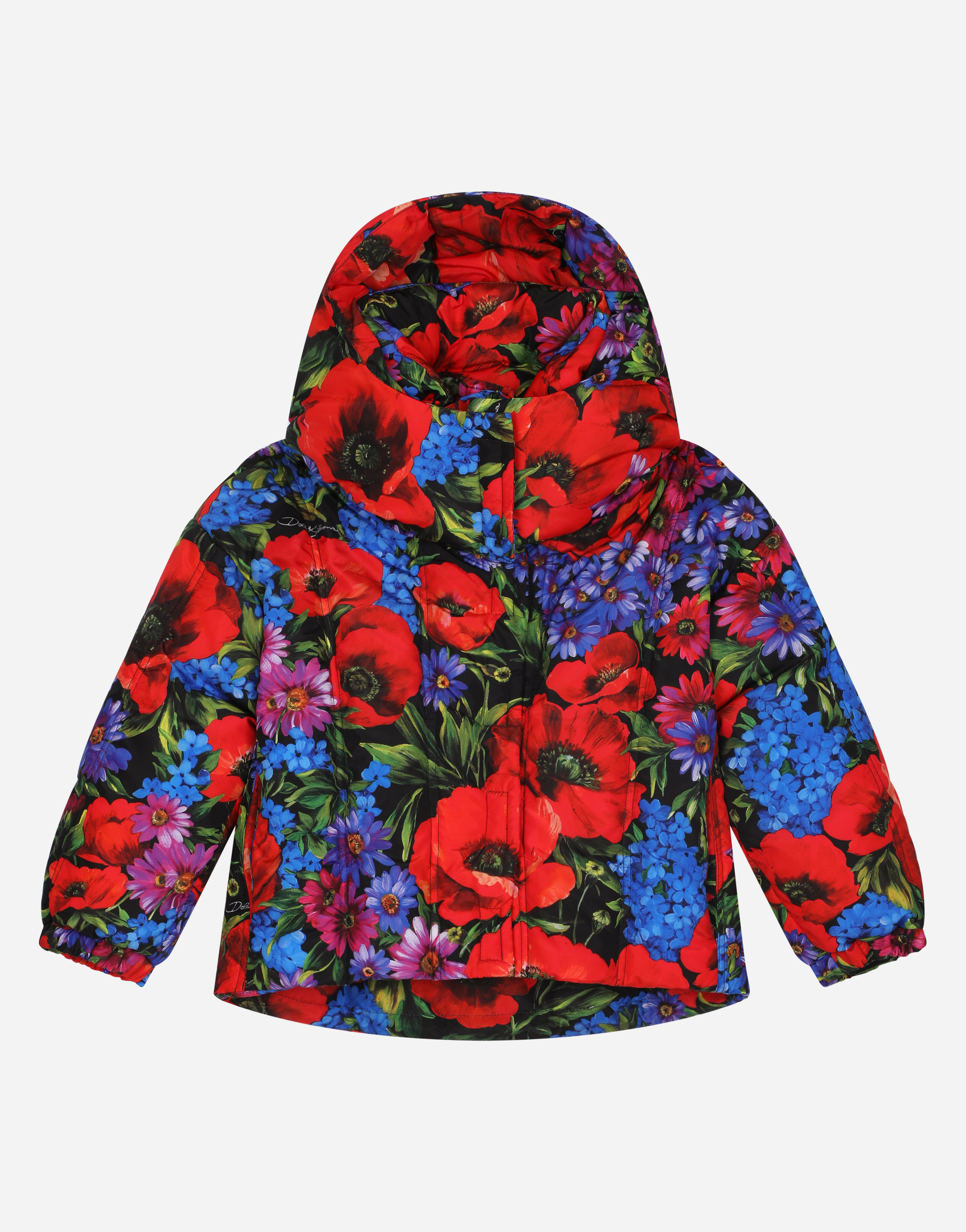 Short meadow-print nylon down jacket in Multicolor