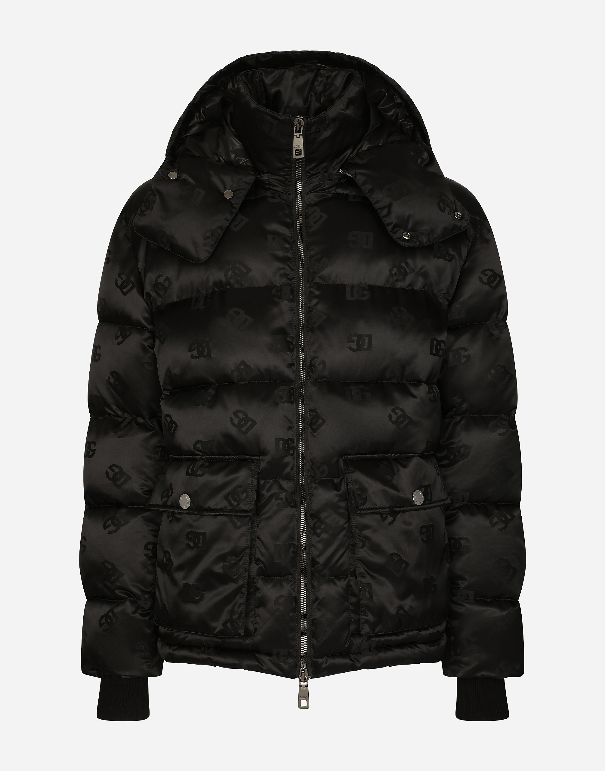 DG satin jacquard jacket with hood in Black