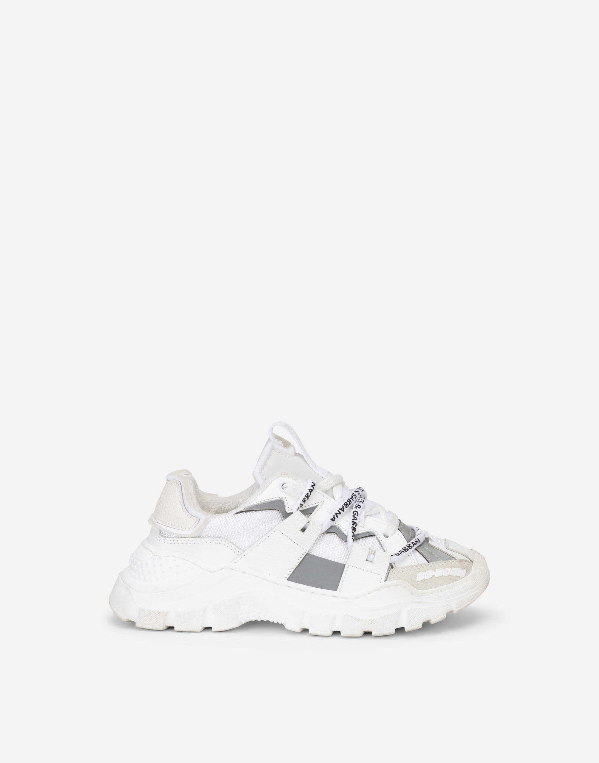Nylon and calfskin Space sneakers in White/Silver
