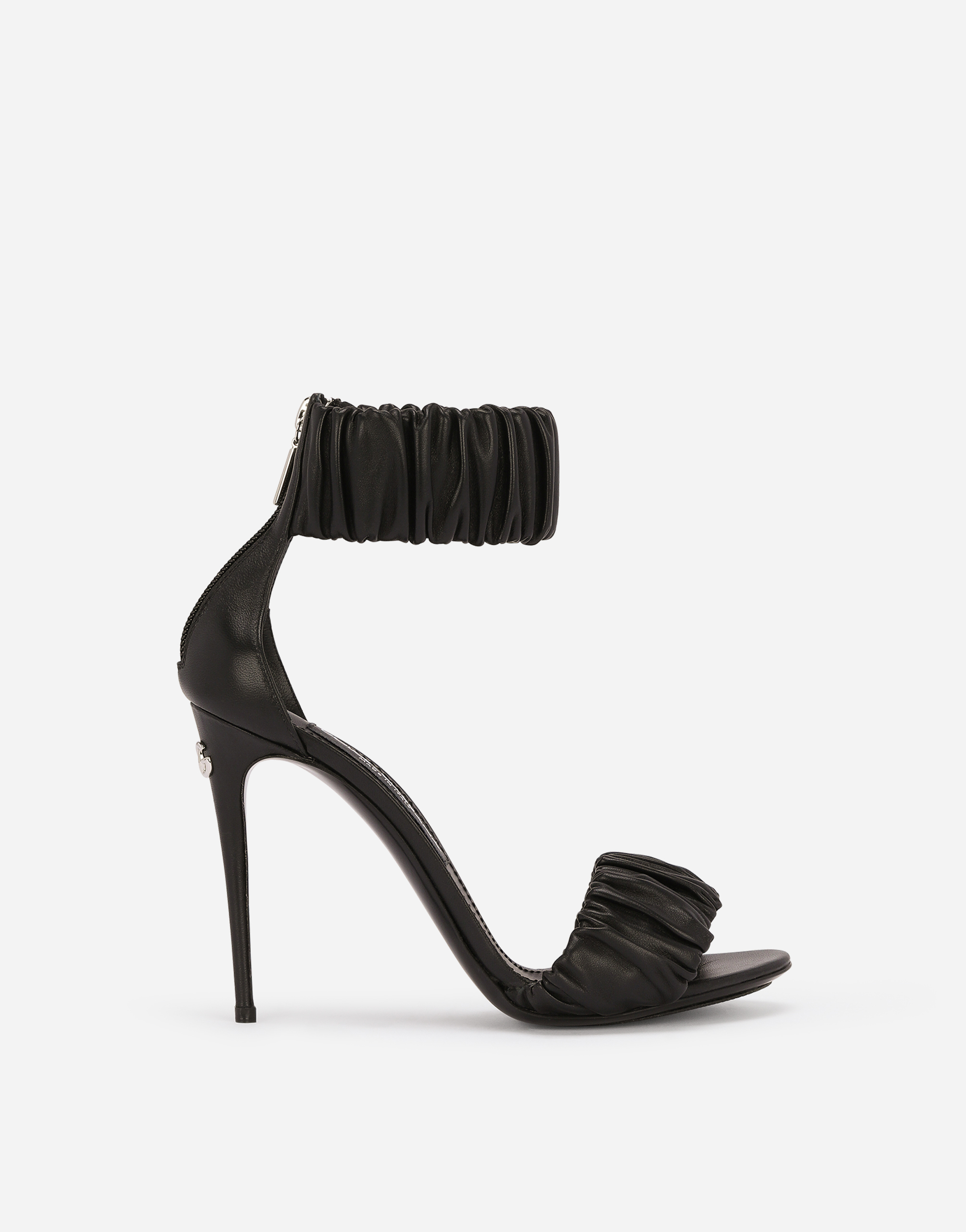 Gathered nappa leather sandals in Black