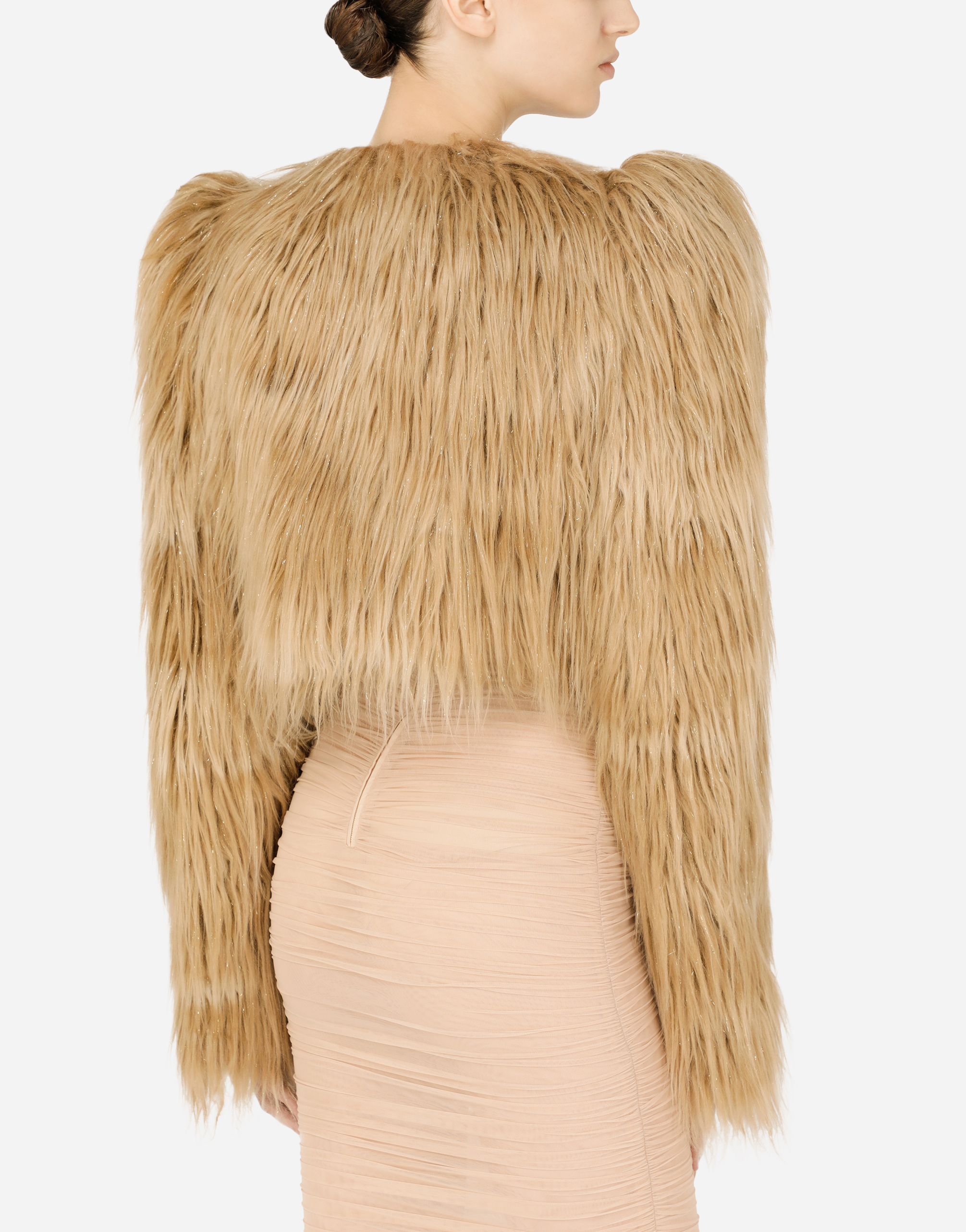 Faux fur jacket in Beige for Women | Dolce&Gabbana®