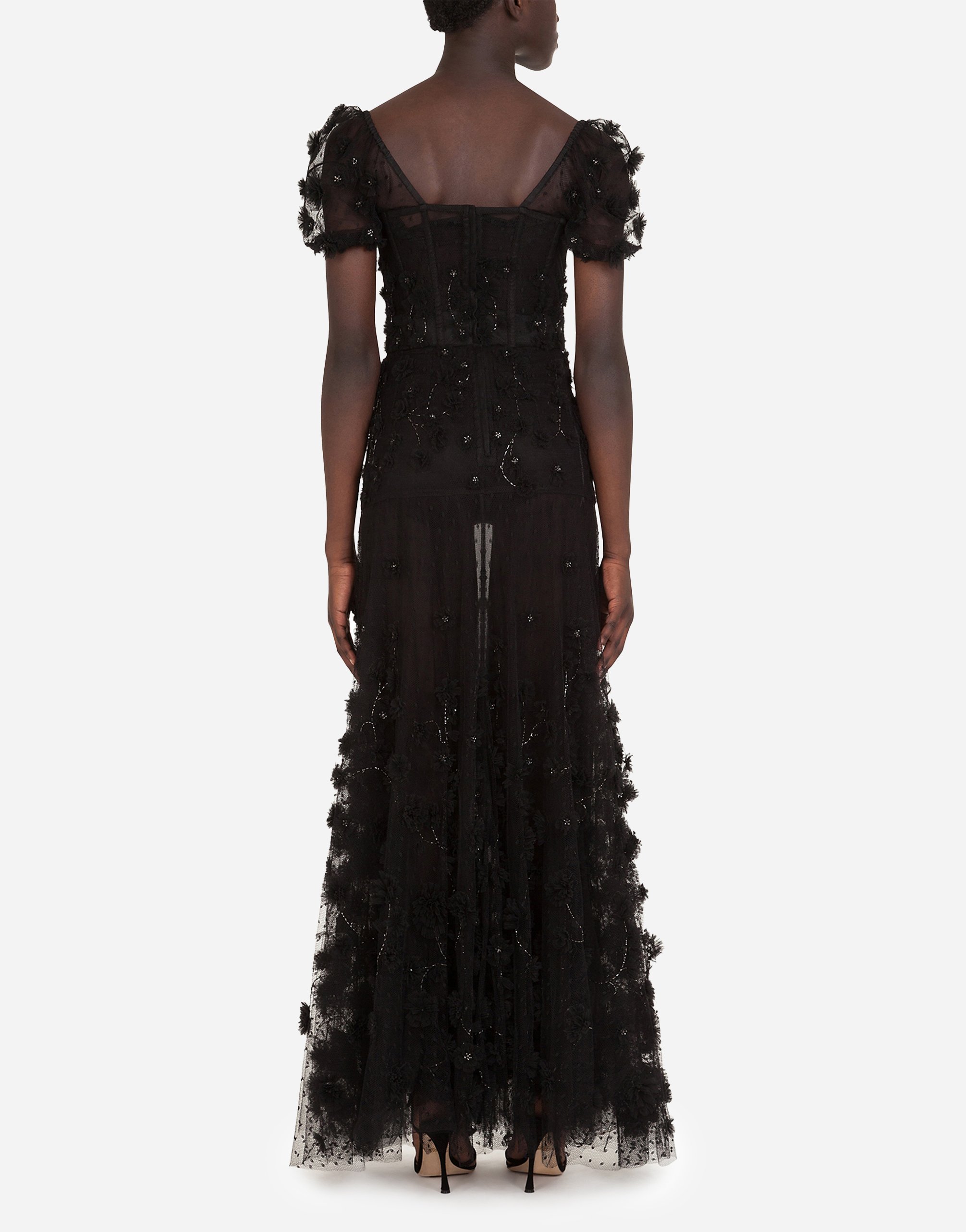 Collection - Long dress in tulle with sequins and mini hand-embroidered ...