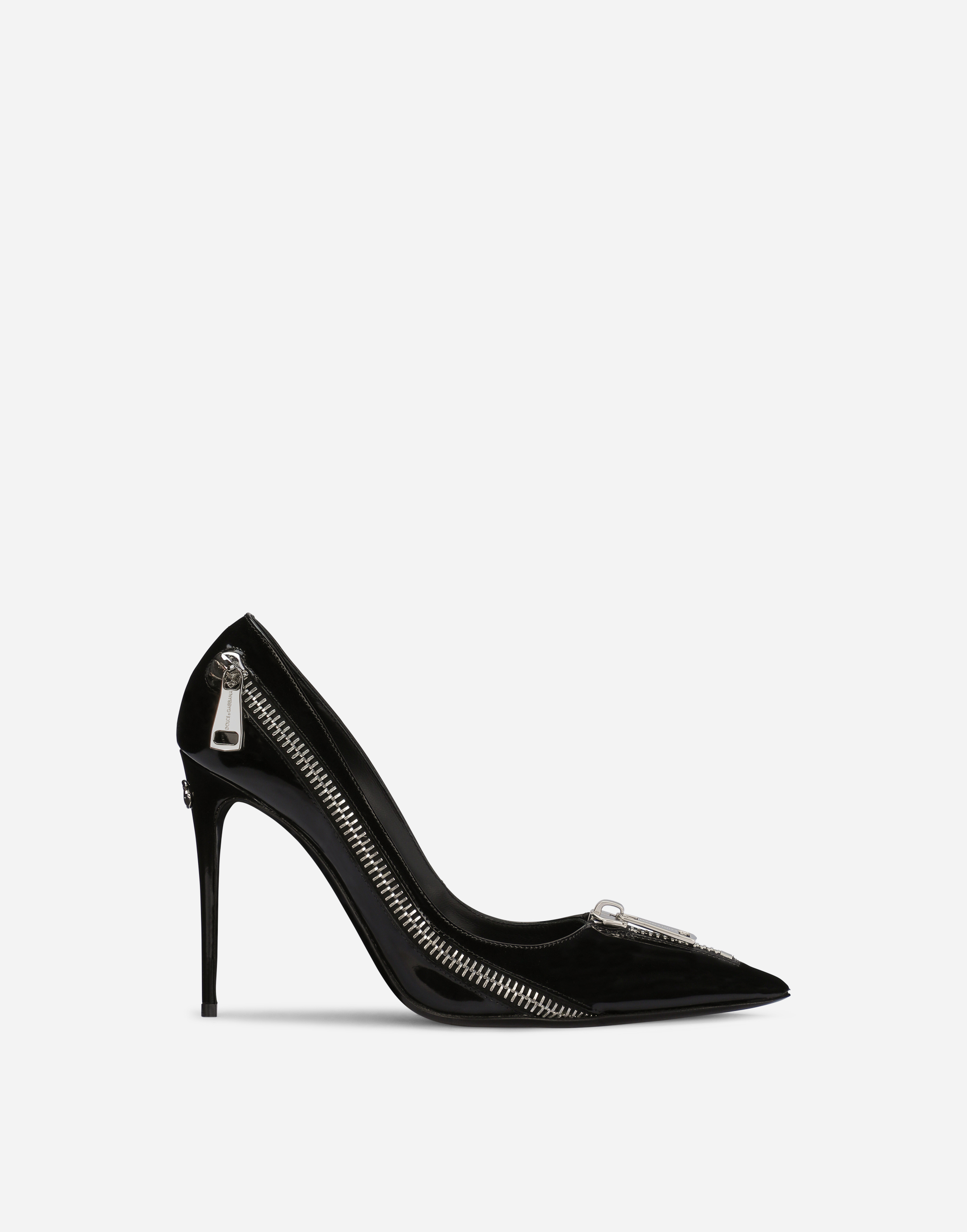 Polished calfskin pumps with zipper in Black