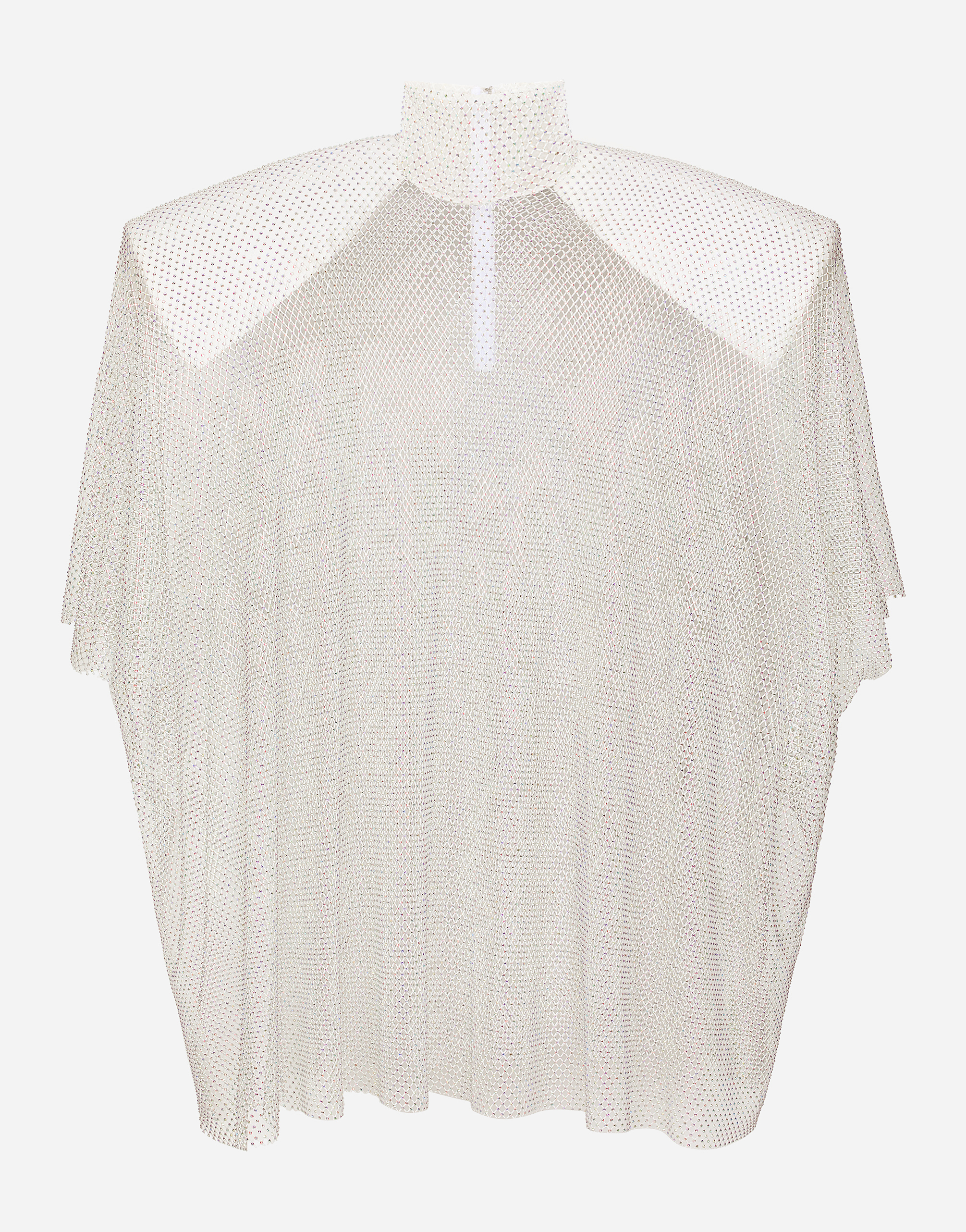 Mesh blouse with rhinestone appliqués in White