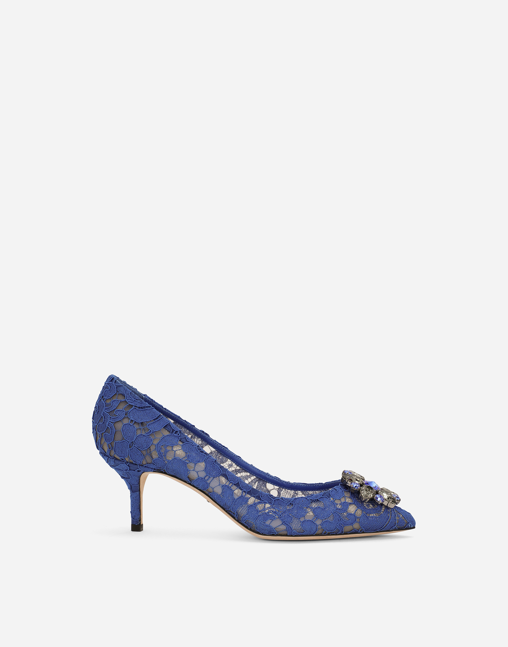 Pump in Taormina lace with crystals in Blue