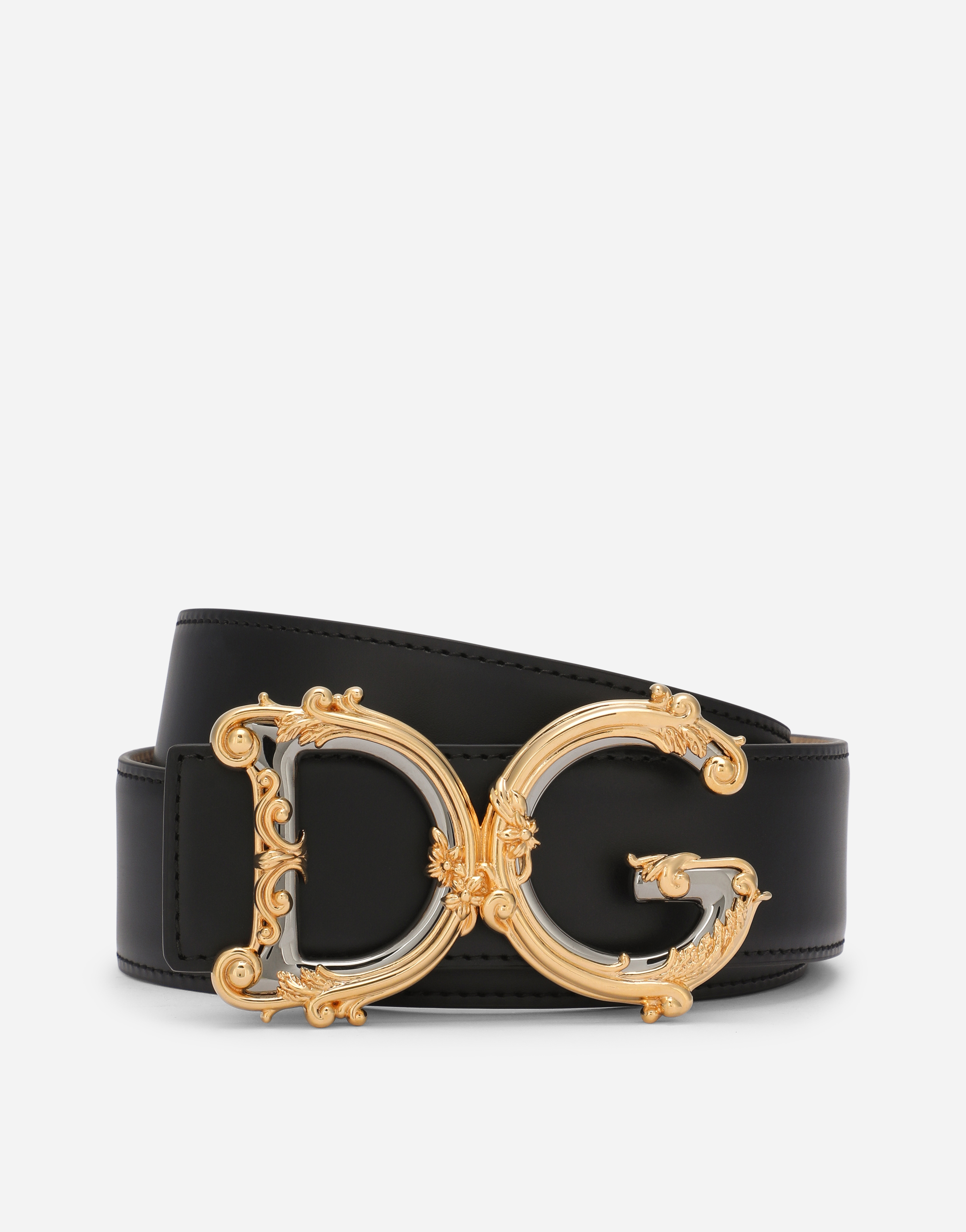 Leather belt with baroque DG logo in Black
