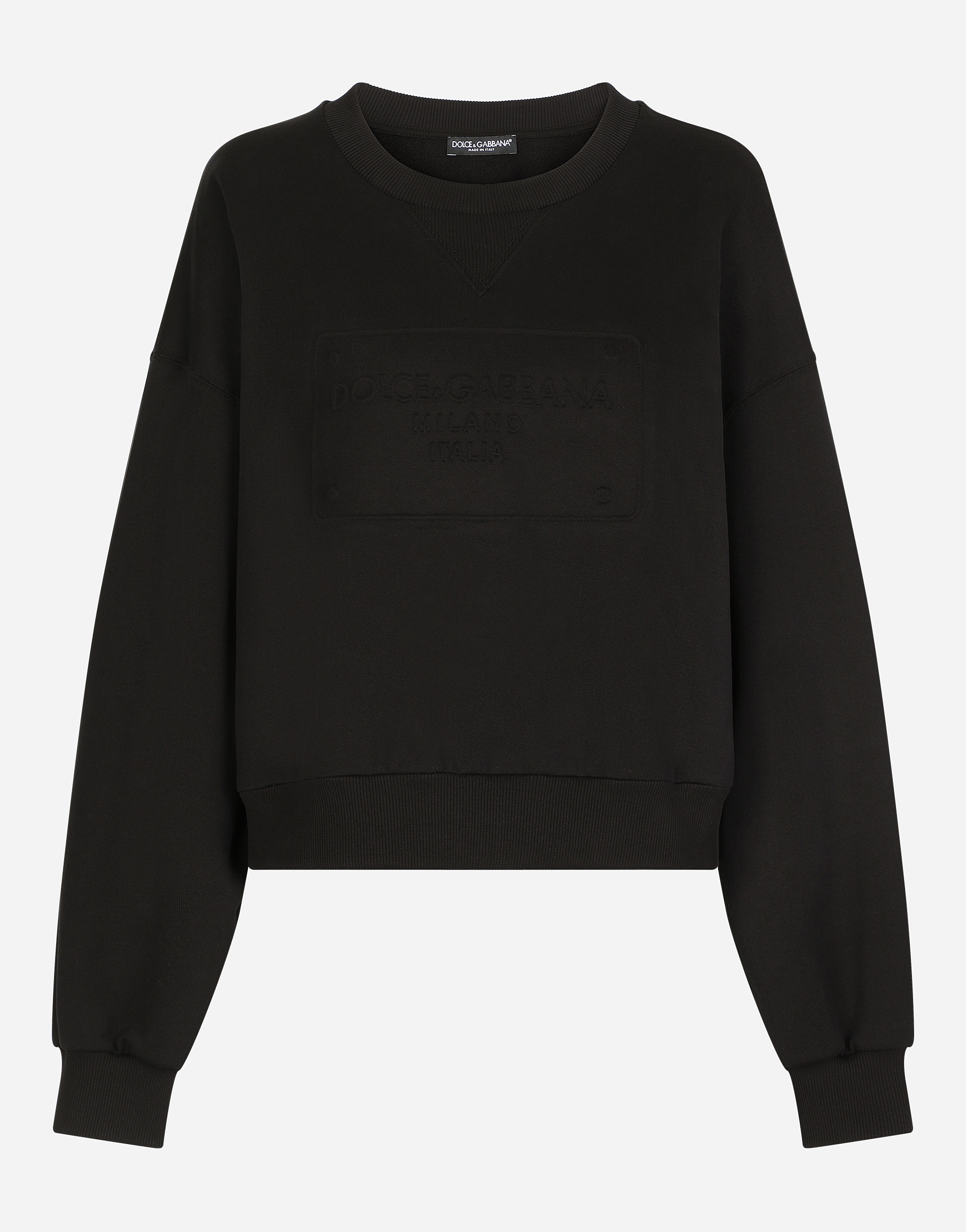Jersey sweatshirt with embossed logo in Black