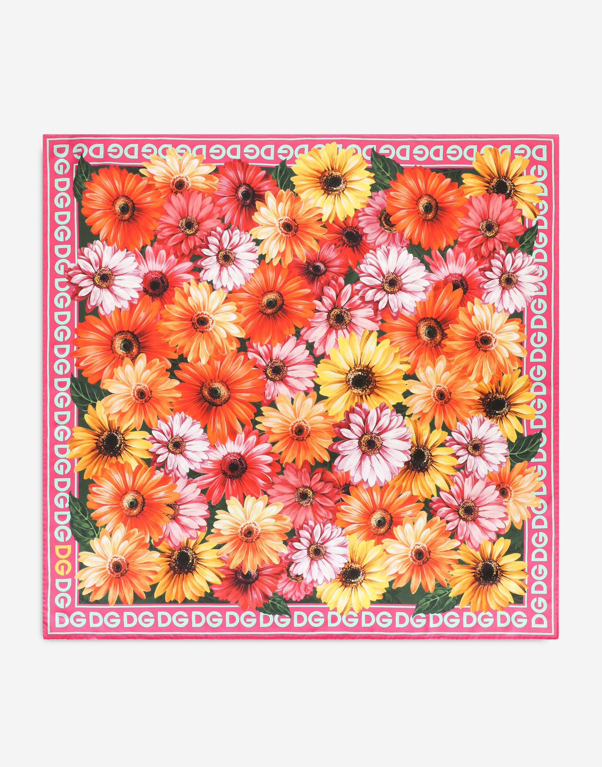 Twill scarf with gerbera-daisy print (90 x 90) in Multicolor