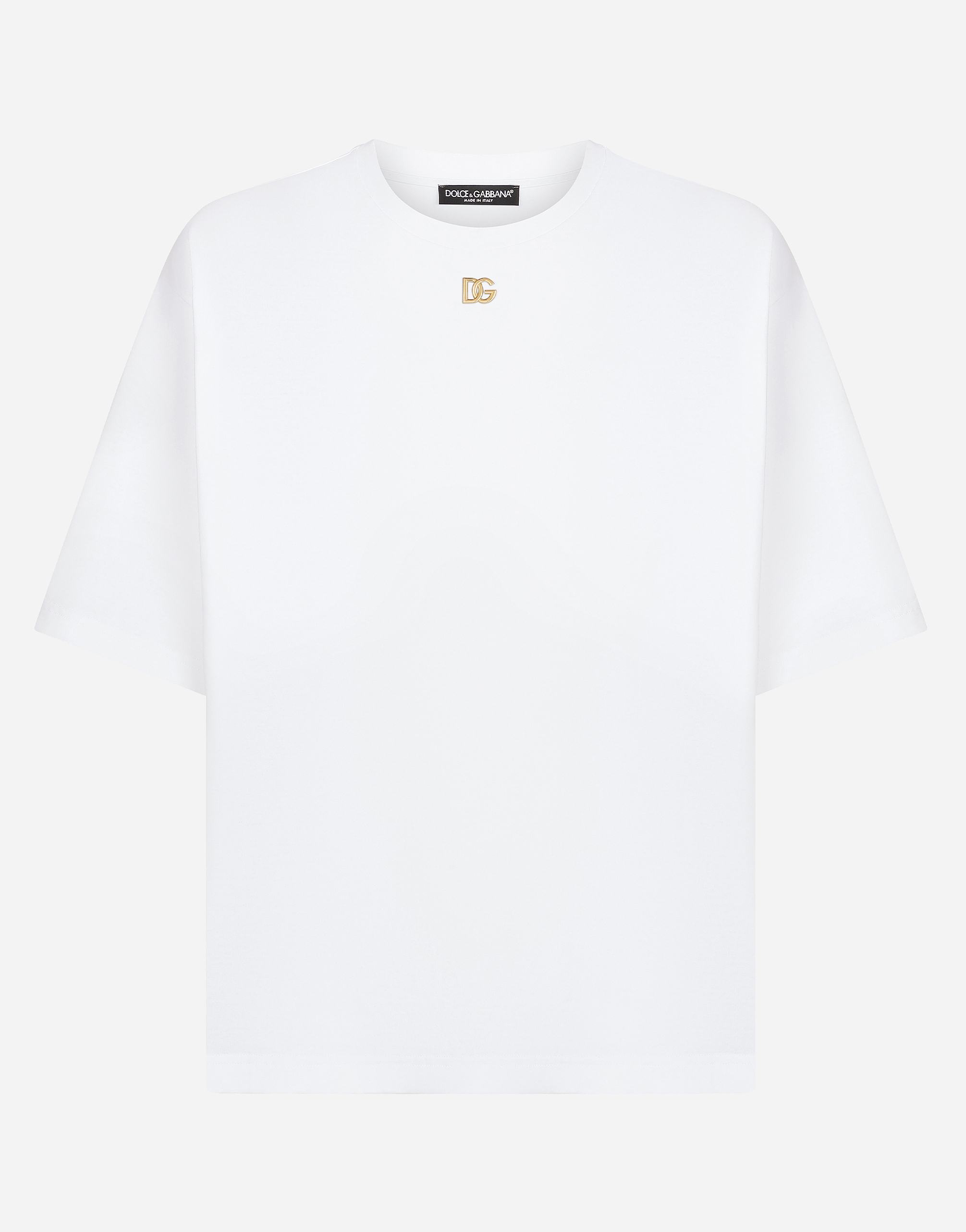 Cotton T-shirt with metallic DG logo in White