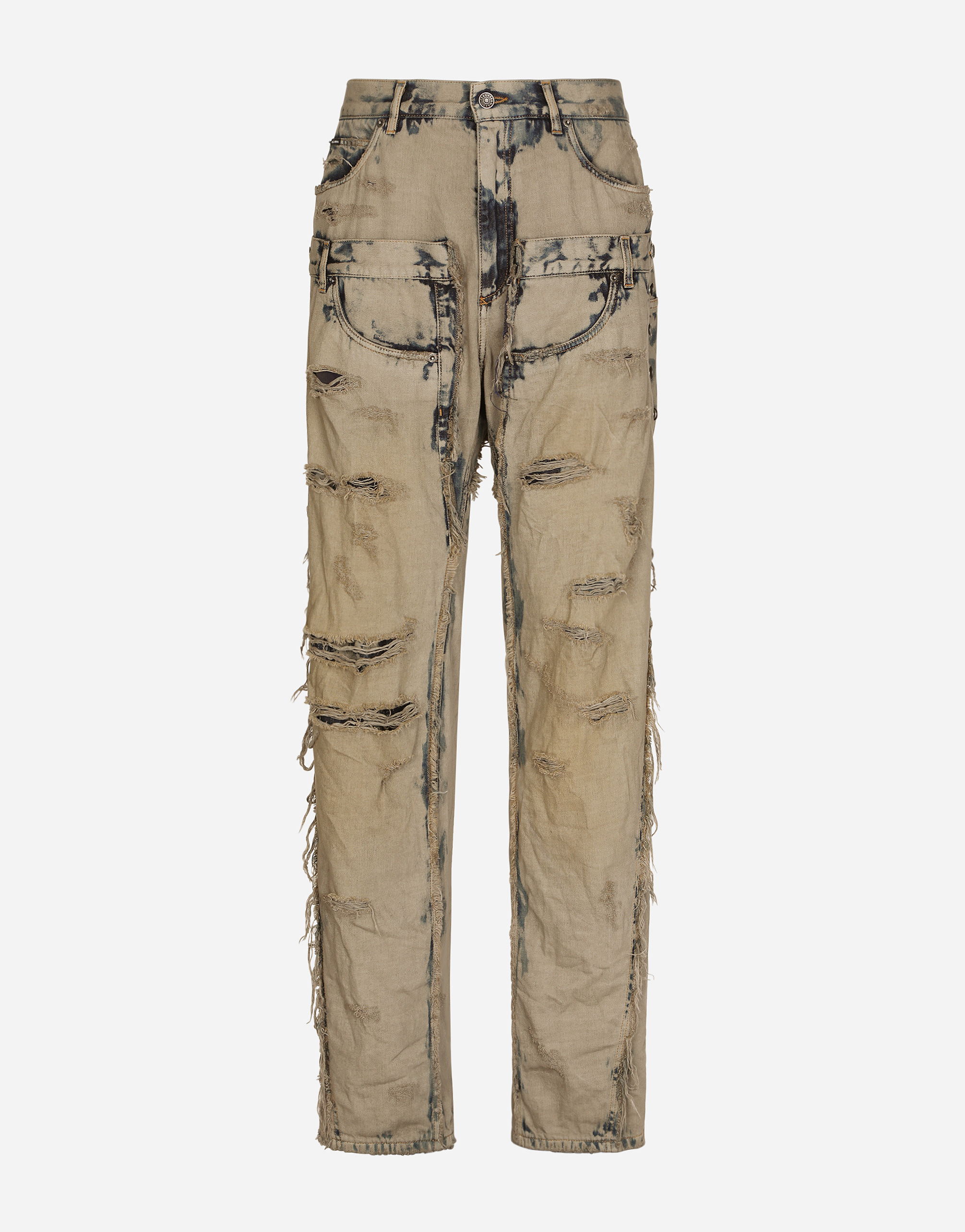 Overdyed patchwork denim jeans in Multicolor