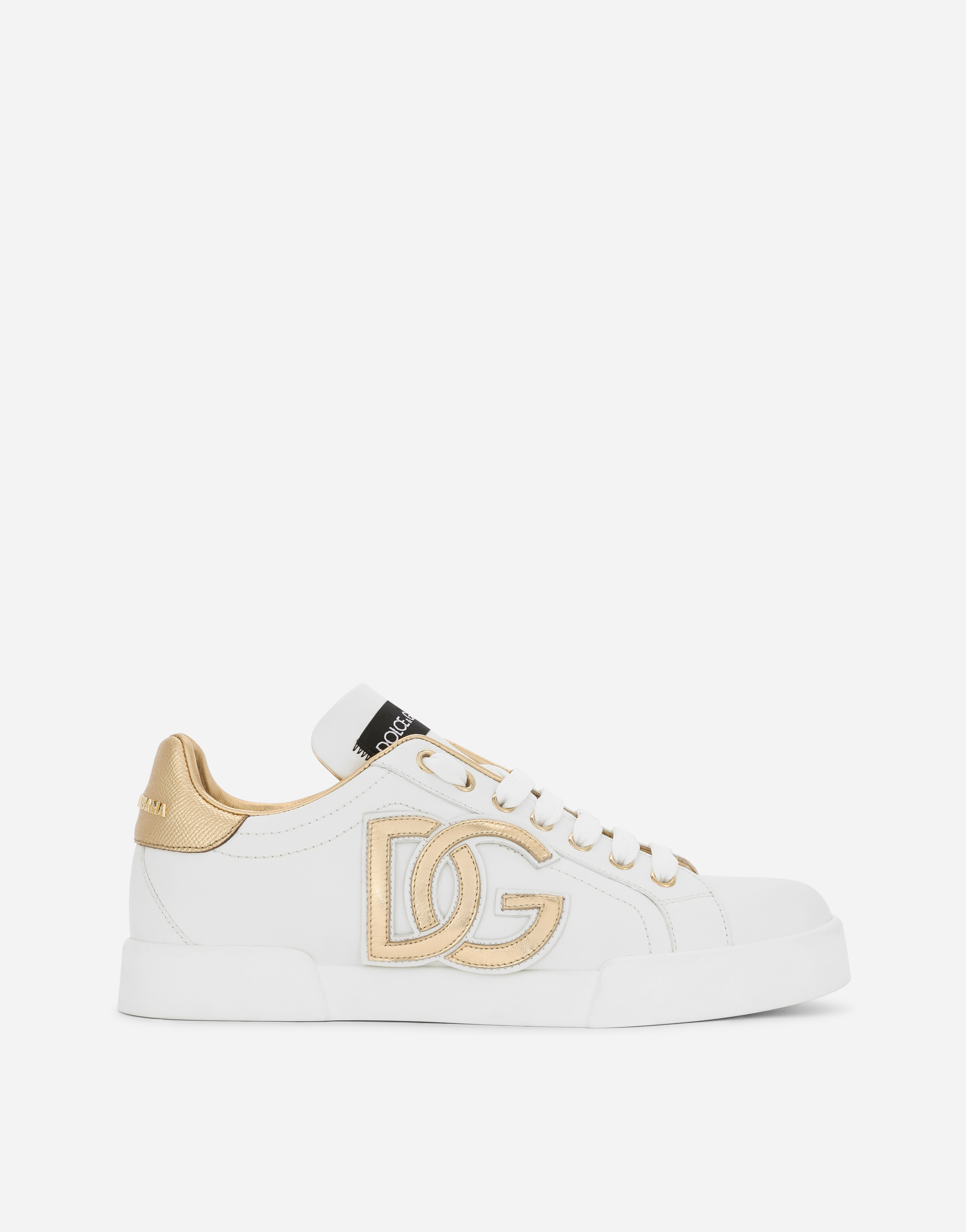 Calfskin Portofino sneakers with DG logo in White for Women | Dolce&Gabbana®