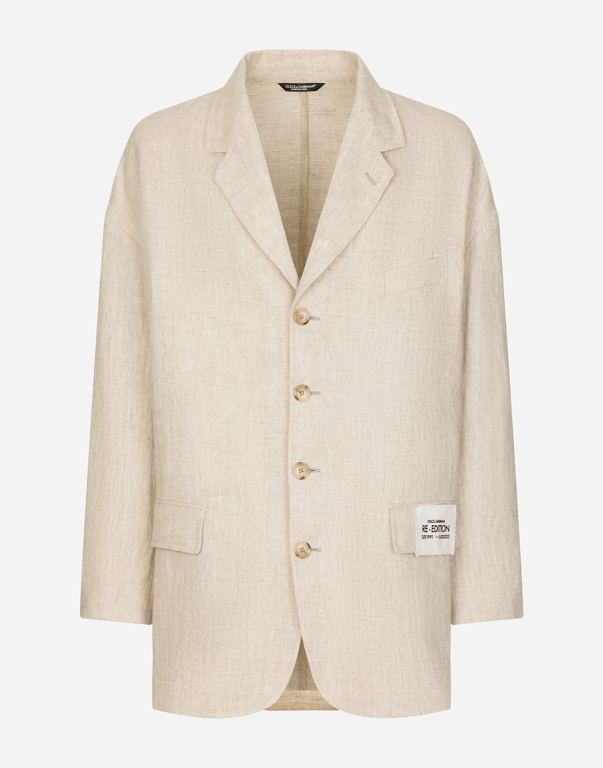 Oversize single-breasted linen and viscose jacket in Multicolor