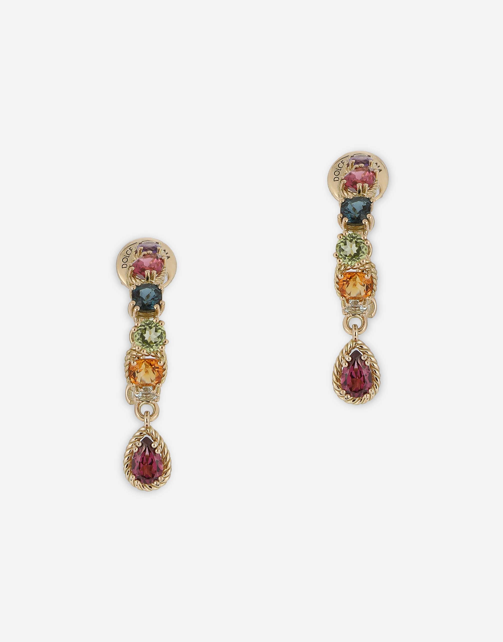 18 kt yellow gold pierced earrings  with multicolor fine gemstones in Yellow Gold