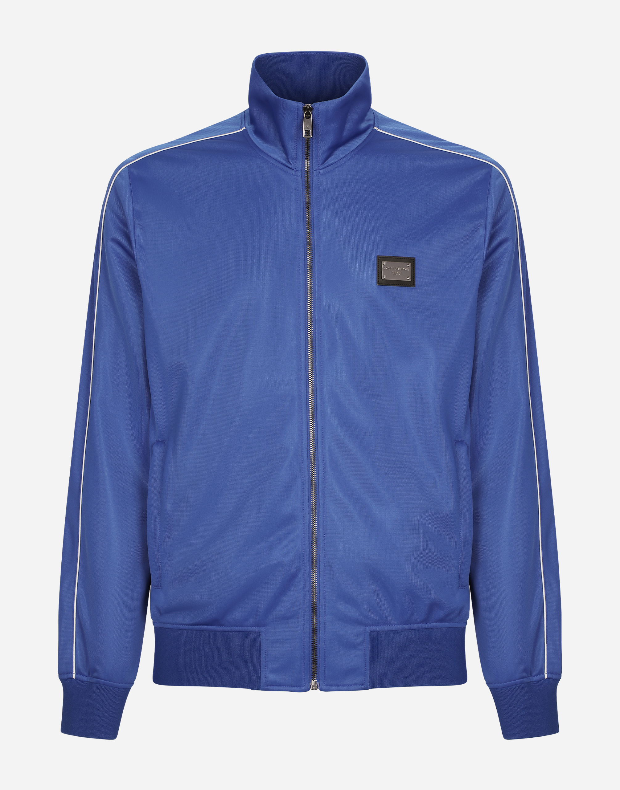 Zip-up triacetate sweatshirt with tag and bands in Blue