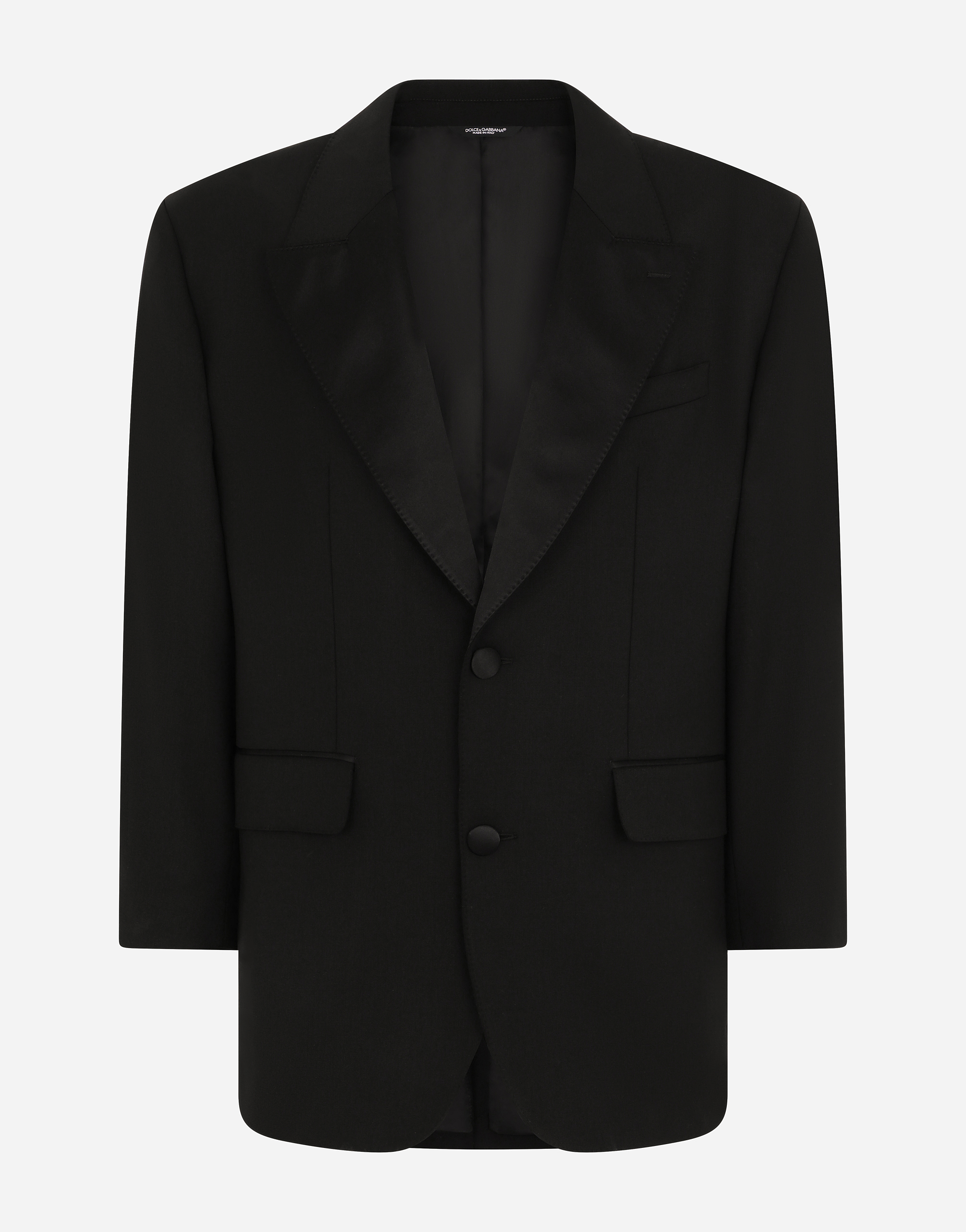 Oversize stretch wool tuxedo jacket in Black